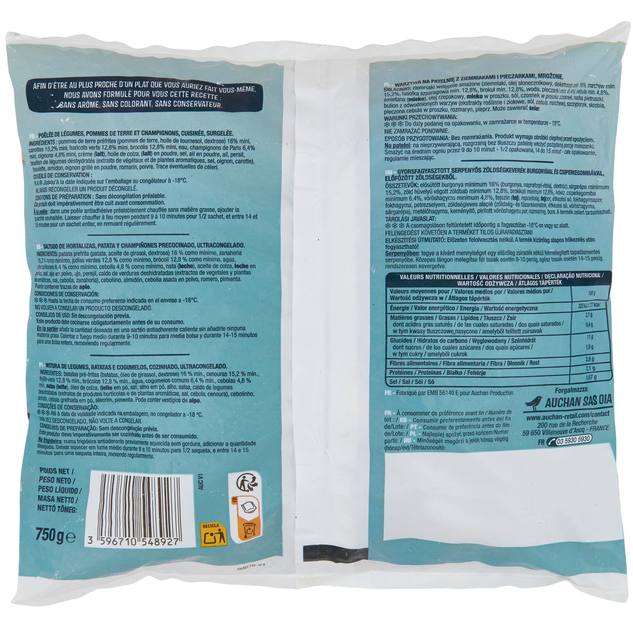 Voir la diapositive 2 : AUCHAN Poêlée fermière 750g