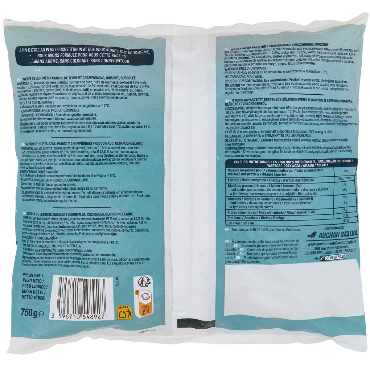 AUCHAN Poêlée fermière 5 portions 750g