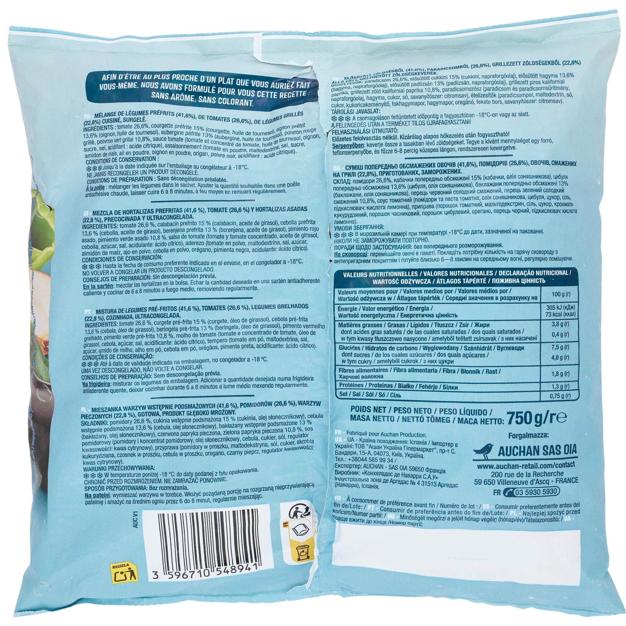 Voir la diapositive 3 : AUCHAN Ratatouille cuisinée 5 portions 750g