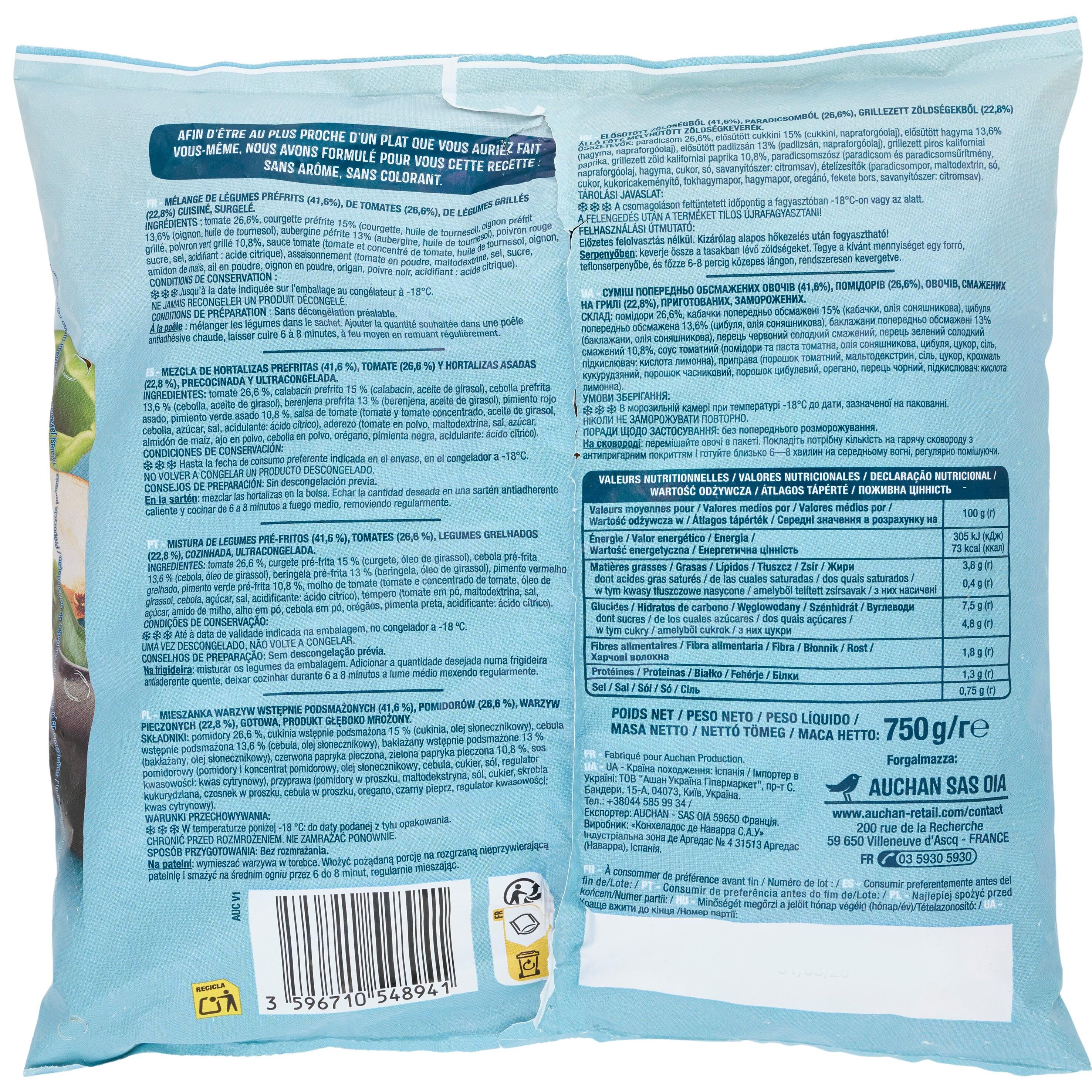 Voir la diapositive 4 : AUCHAN Ratatouille cuisinée 5 portions 750g