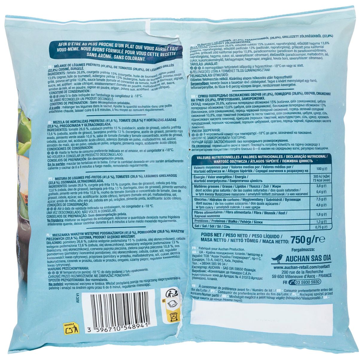 AUCHAN Ratatouille cuisinée 5 portions 750g