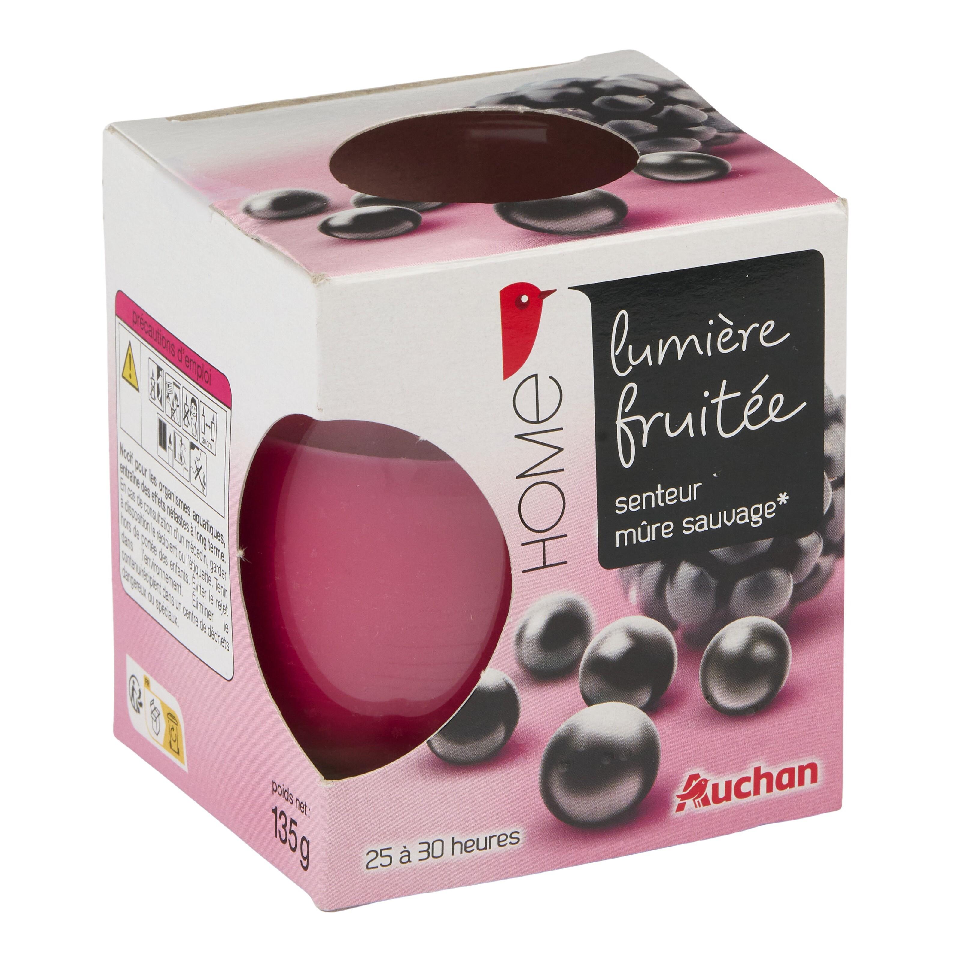 Voir la diapositive 2 : AUCHAN Bougie parfumée lumière fruitée senteur mûre sauvage 1 bougie