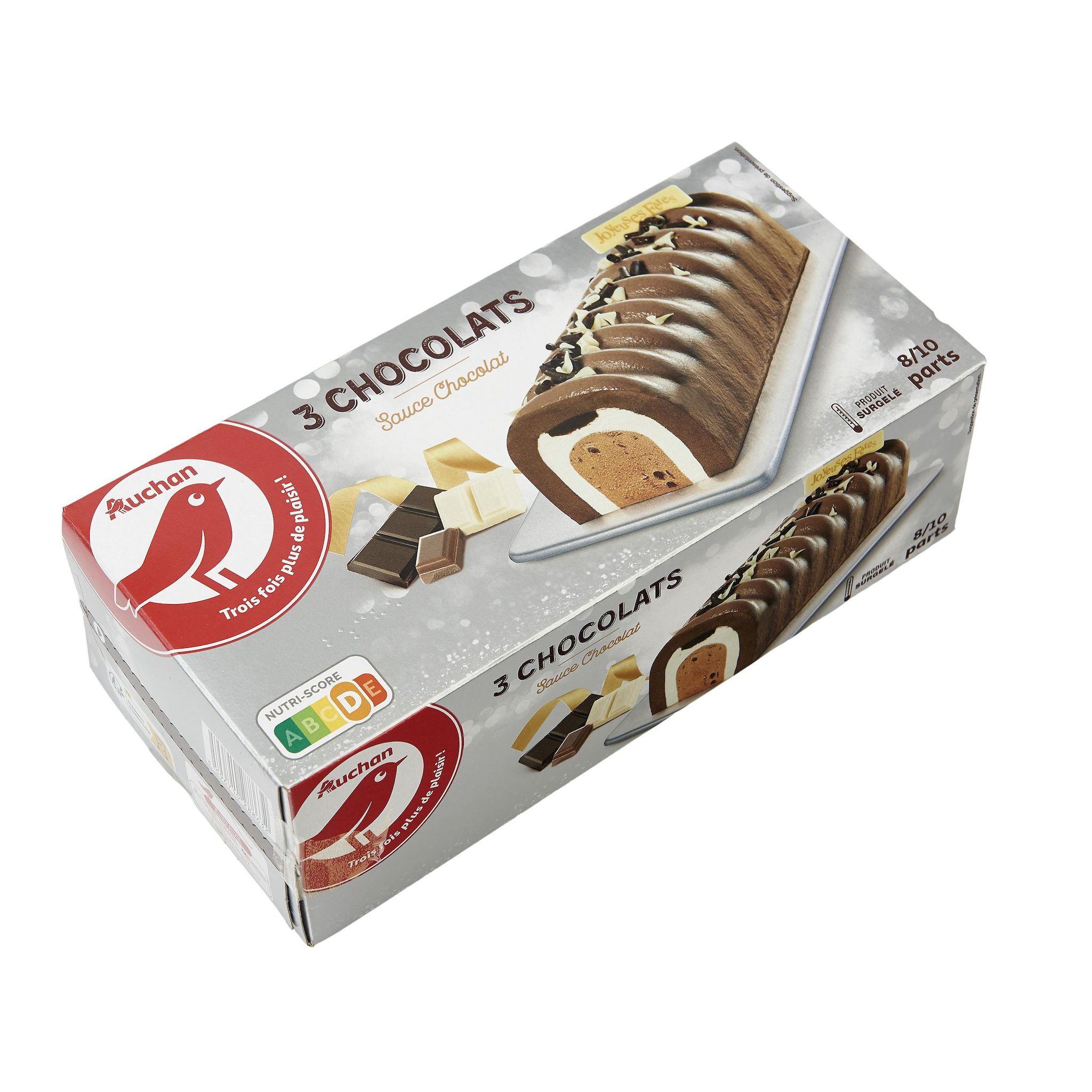 Voir la diapositive 2 : AUCHAN Bûche glacée aux 3 chocolats 8-10 parts 534g