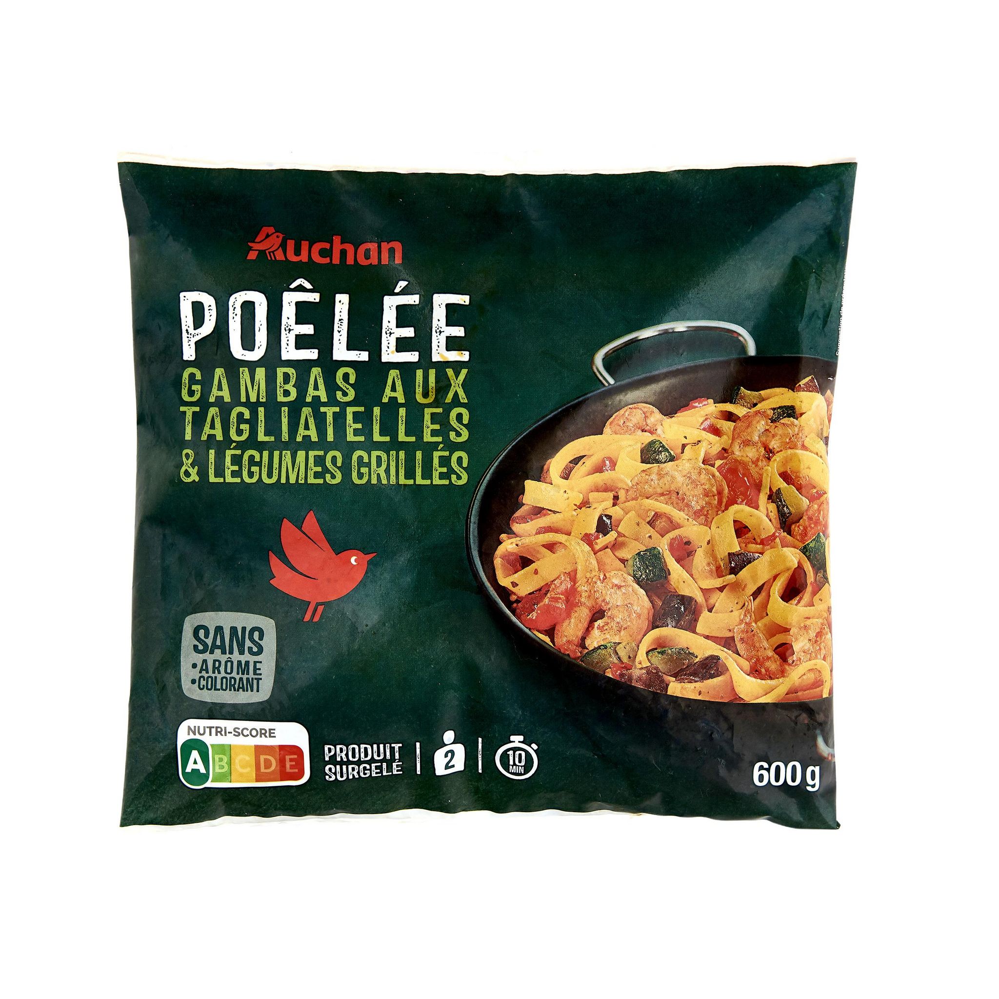 Voir la diapositive 2 : AUCHAN Poêlée de gambas tagliatelles et légumes grillés 2 portions 600g