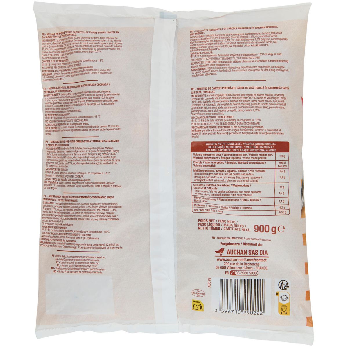 AUCHAN Poêlée campagnarde 3 portions 900g