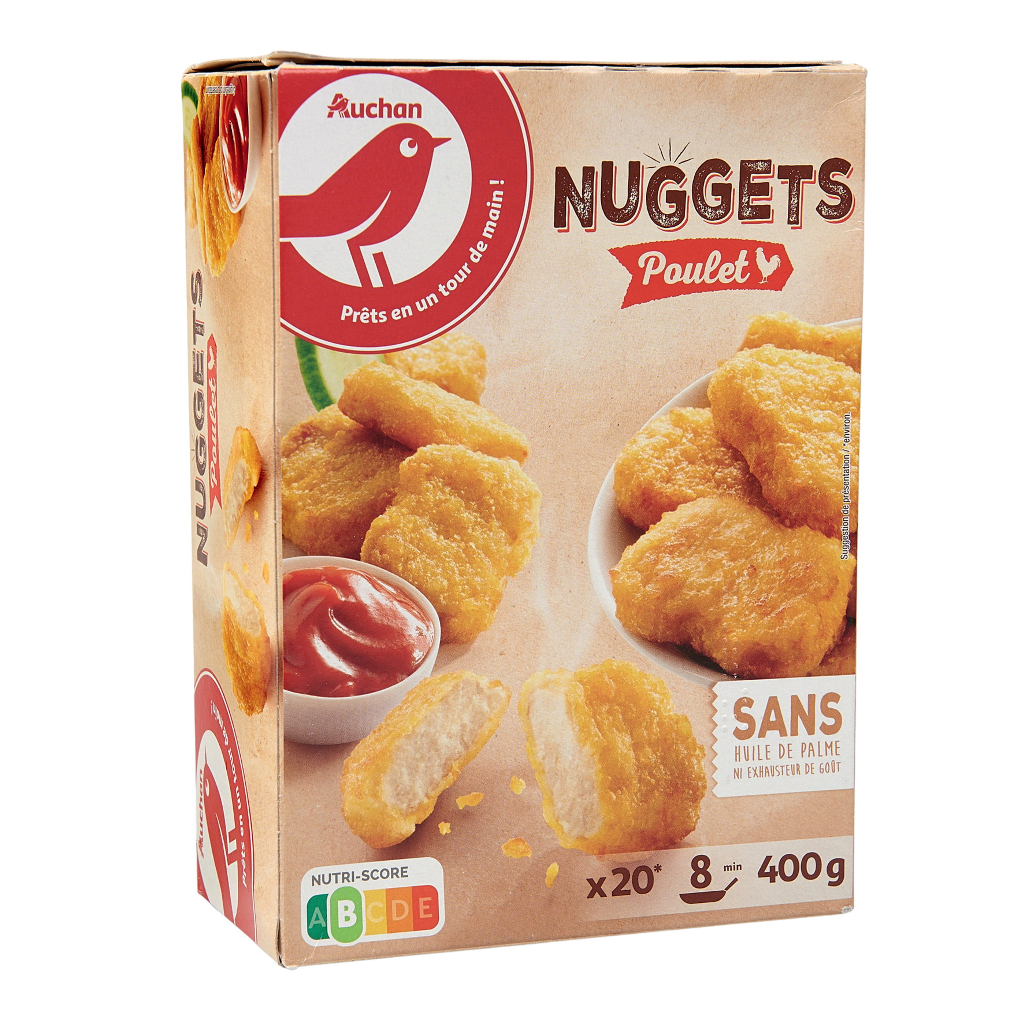 Voir la diapositive 2 : AUCHAN Nuggets de poulet 20 pièces 400g