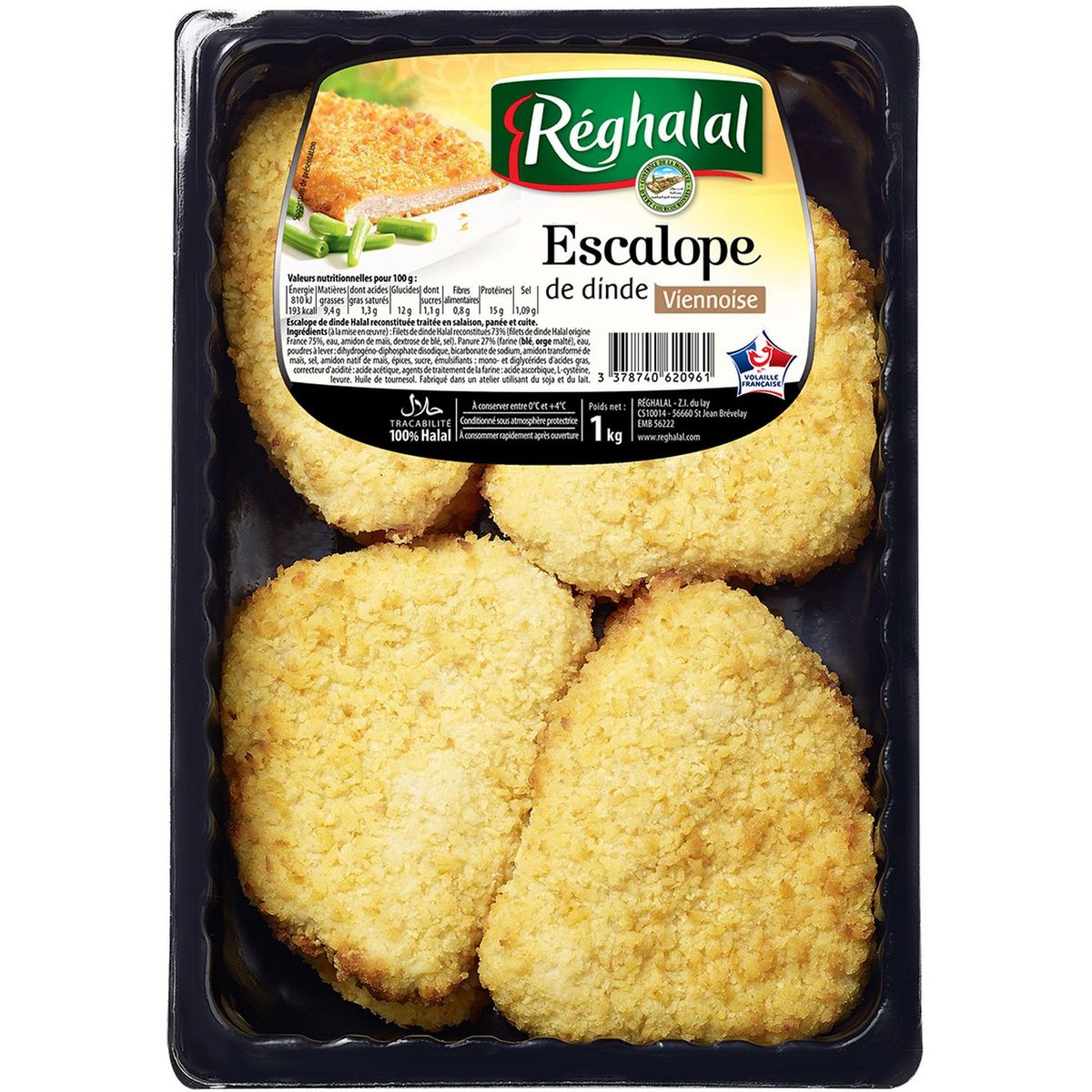 REGHALAL Escalopes De Dinde Halal Viennoise 8 Pi ces 1kg Pas Cher 