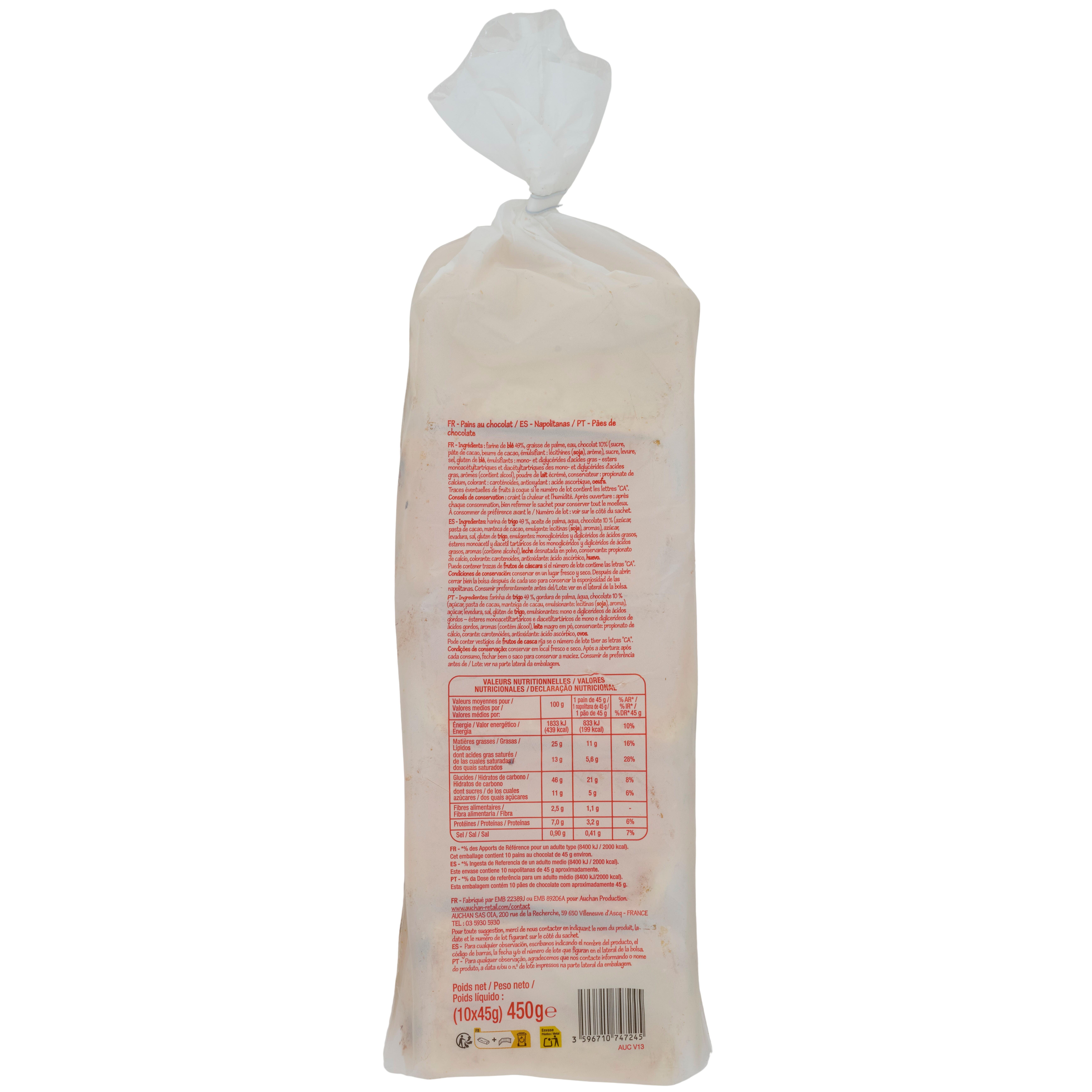 Voir la diapositive 3 : POUCE Pains au chocolat 10 pièces 450g