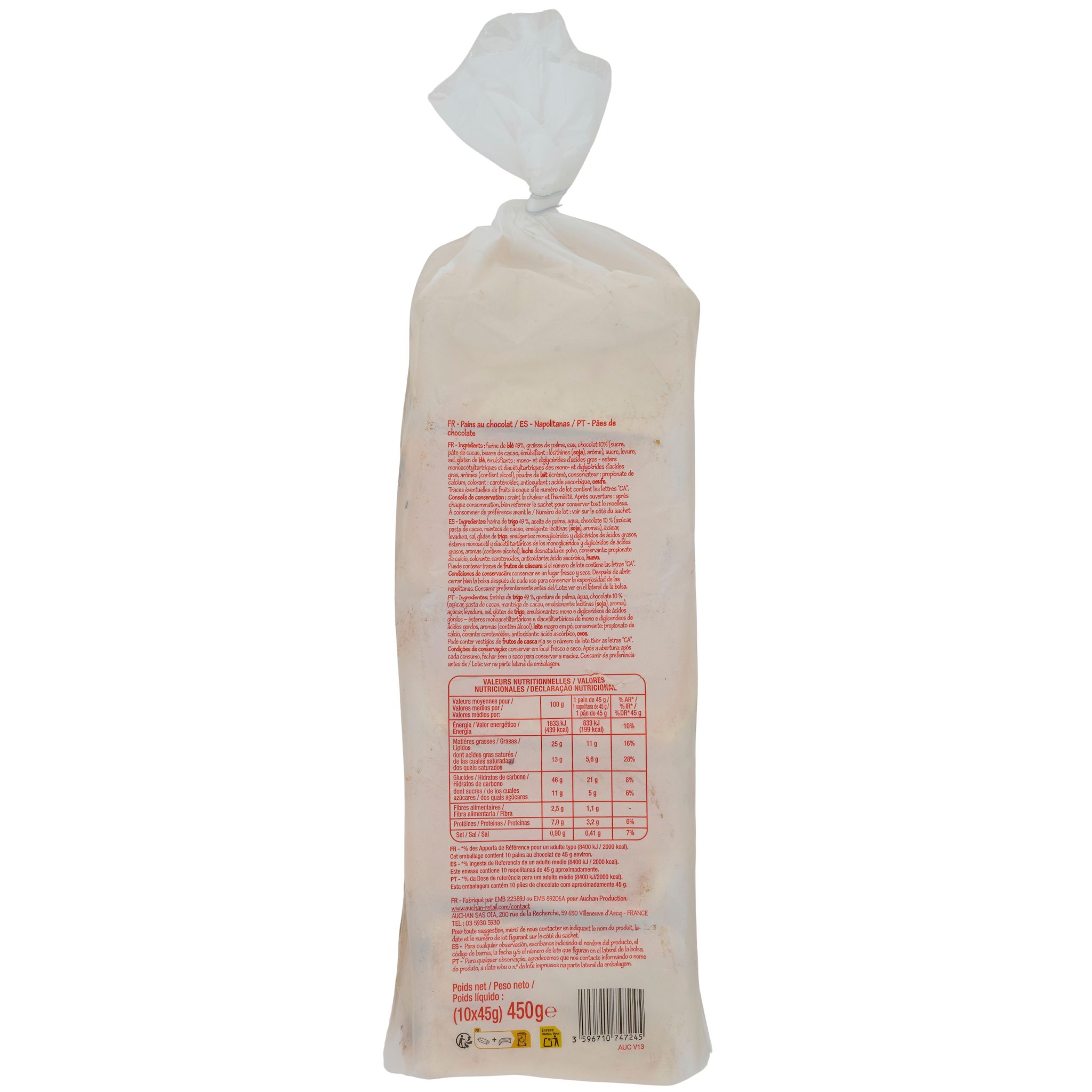 Voir la diapositive 3 : POUCE Pains au chocolat 10 pièces 450g