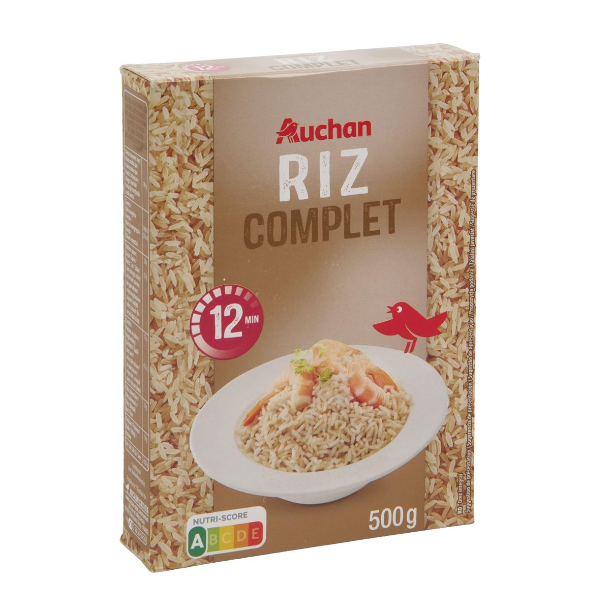 AUCHAN Riz complet cuisson rapide prêt en 10 min 500g