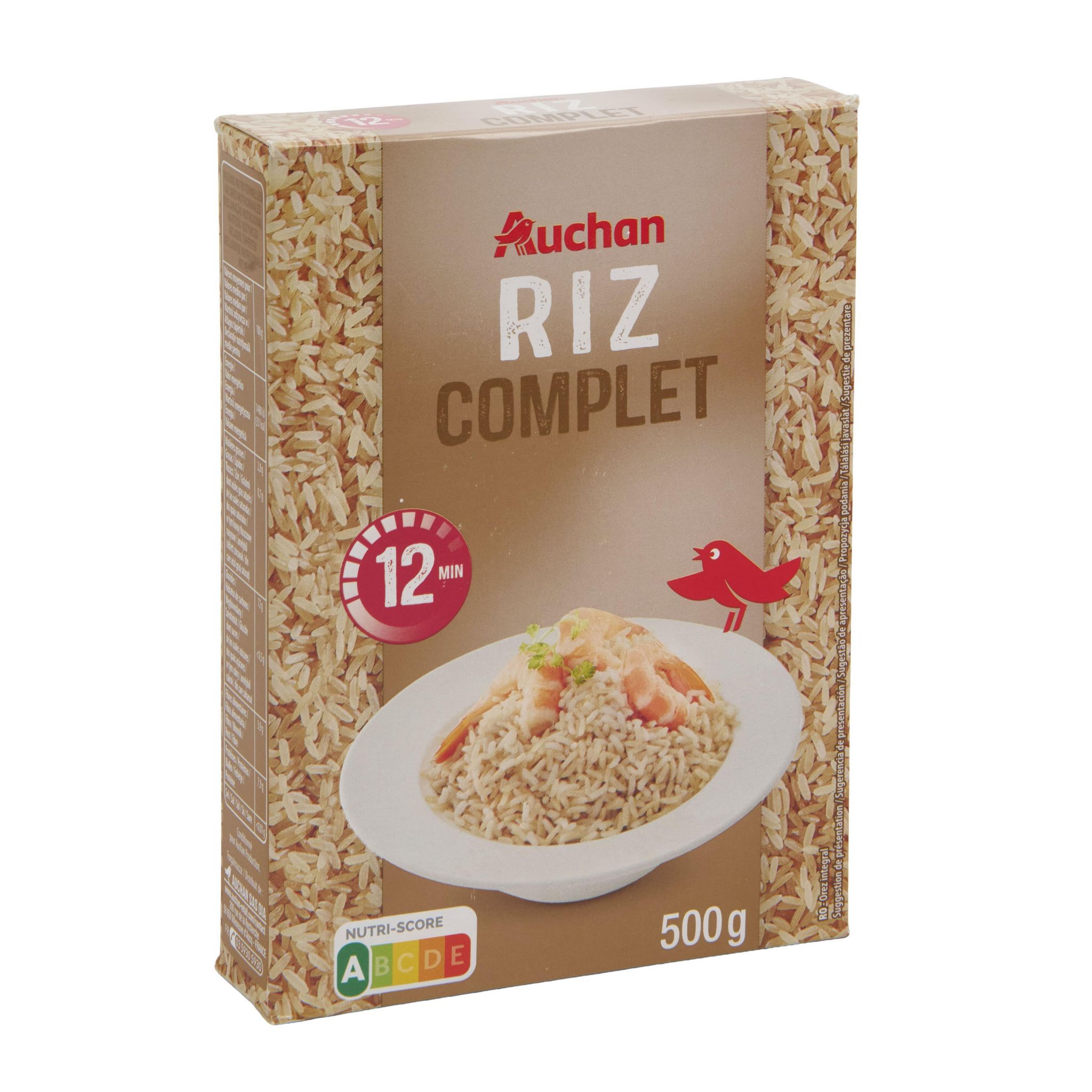 Voir la diapositive 4 : AUCHAN Riz complet cuisson rapide prêt en 10 min 500g