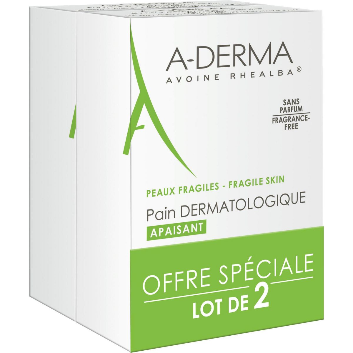 A-DERMA Pain dermatologique apaisant peaux fragiles sans parfum 2x100g