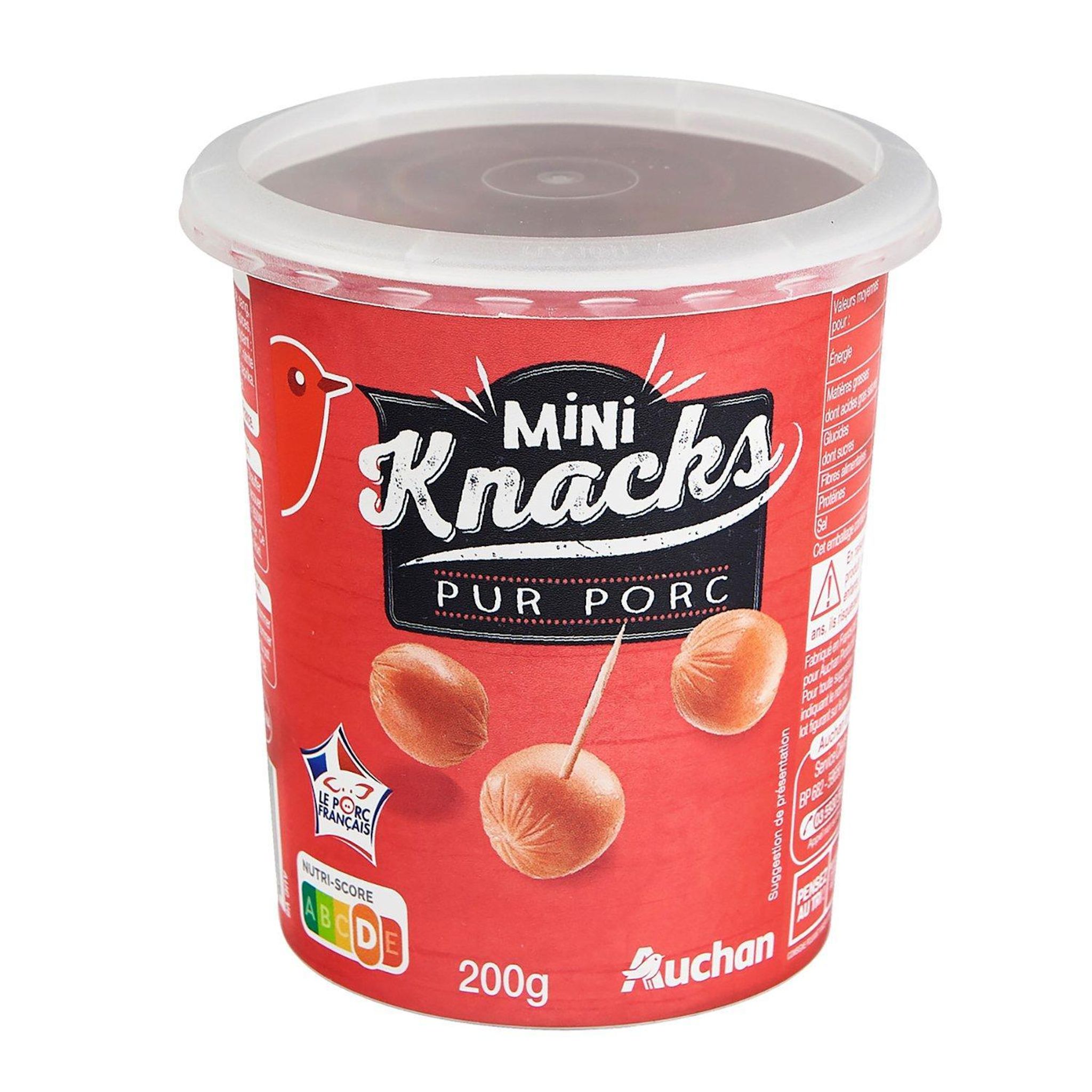 Voir la diapositive 2 : AUCHAN Mini saucisses knacks pur porc 200g
