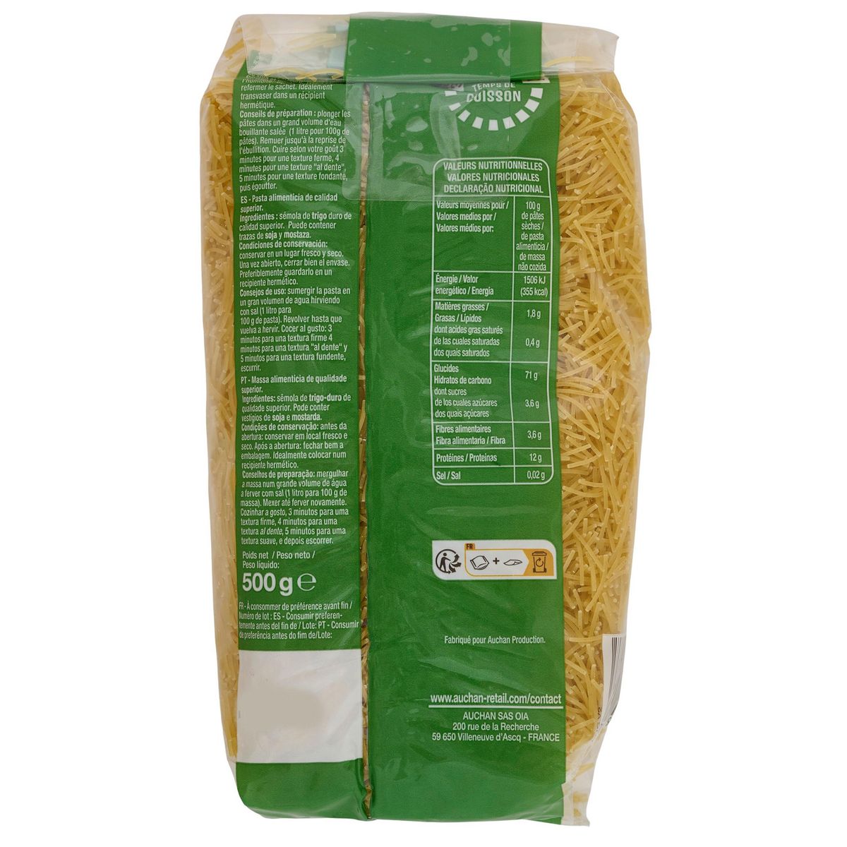 AUCHAN Cheveux d'ange cuisson rapide 3min 500g