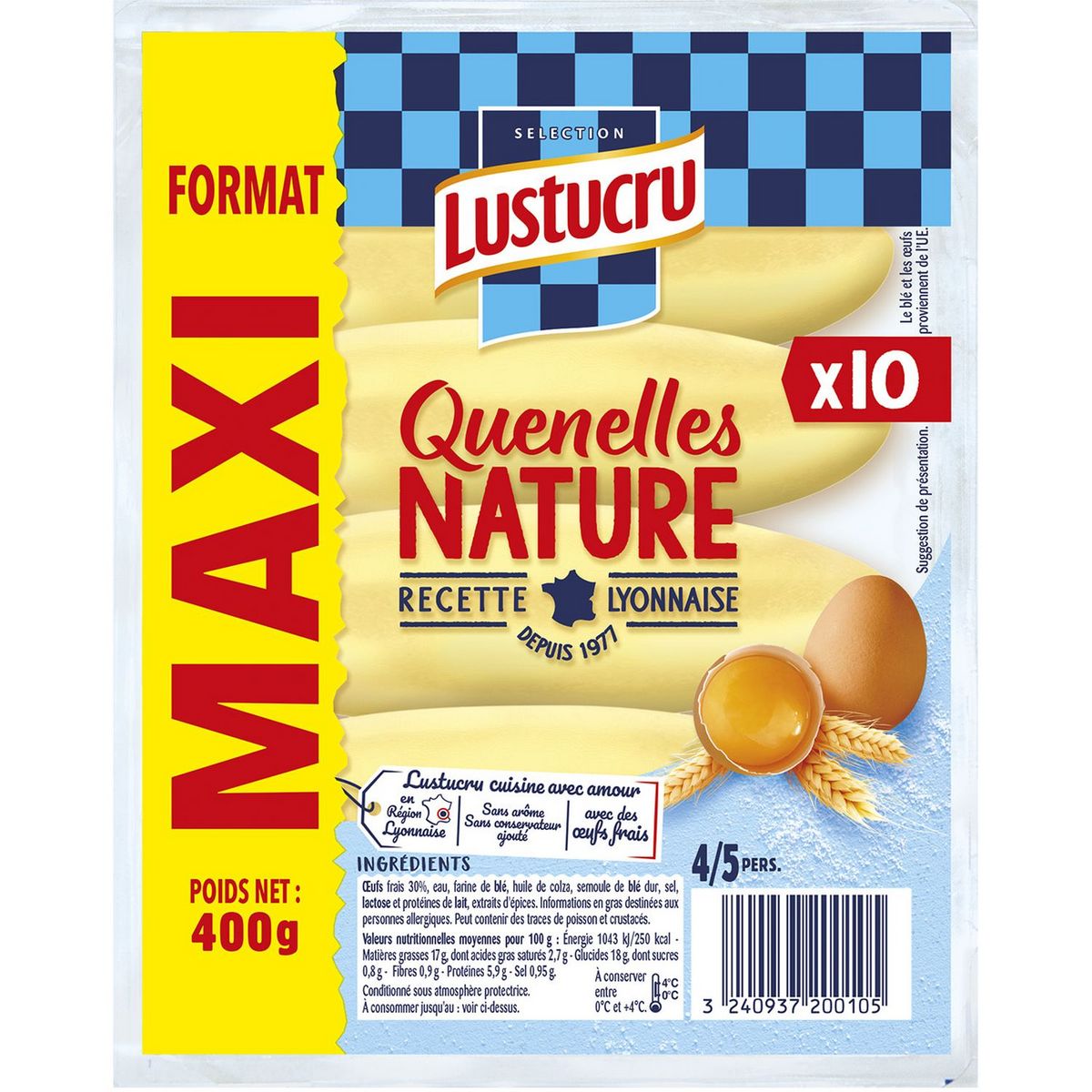 LUSTUCRU Quenelles nature sachet de 10 4-5 portions 400g