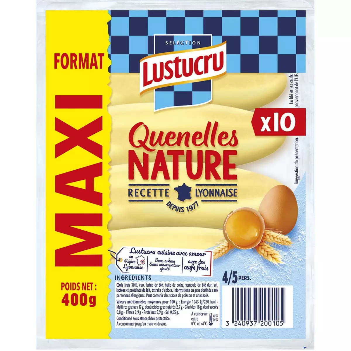 LUSTUCRU Quenelles nature sachet de 10 4-5 portions 400g