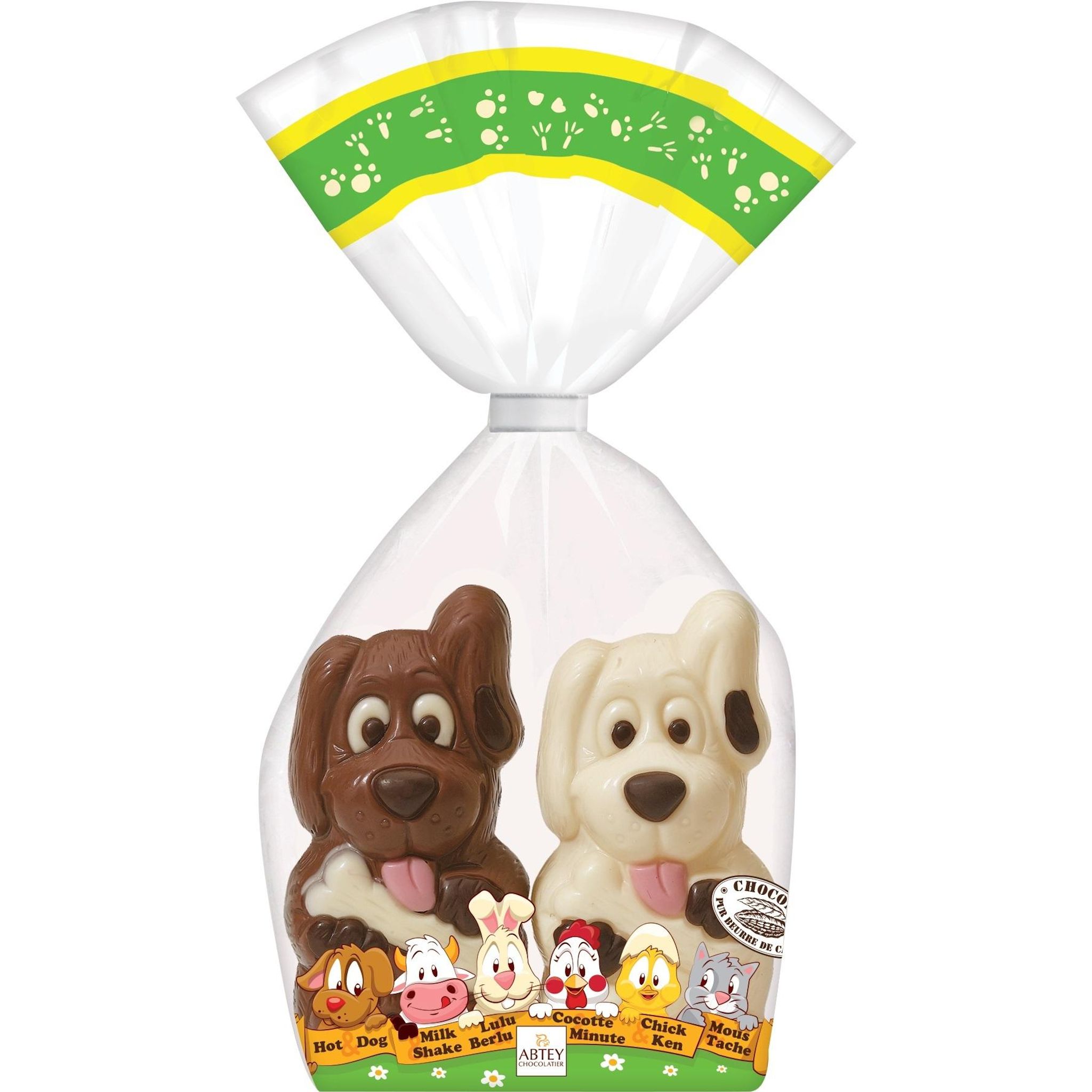 ABTEY Chiens en chocolat au lait et blanc hot et dog 140g