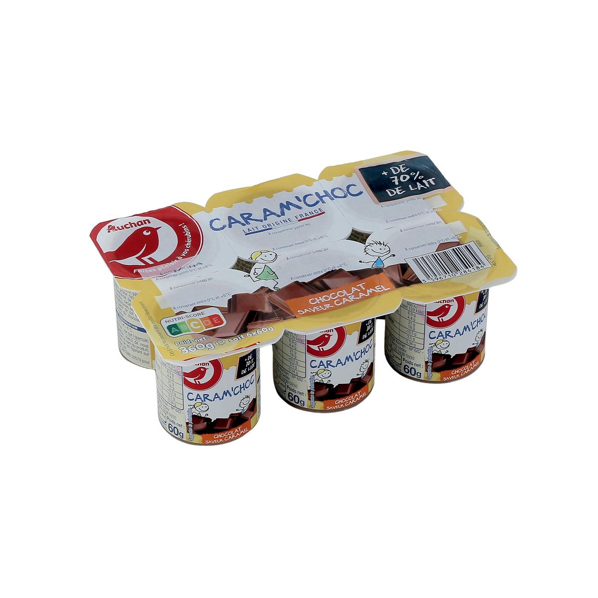 AUCHAN Crème dessert au chocolat saveur caramel 6x60g