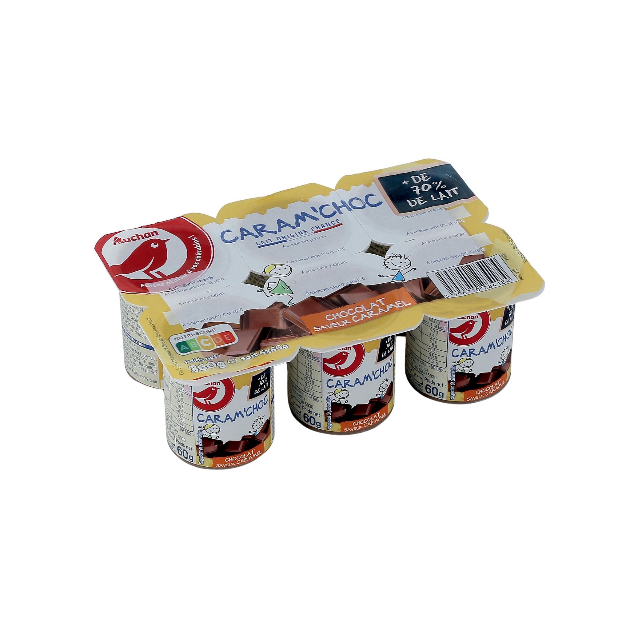 Voir la diapositive 2 : AUCHAN Crème dessert au chocolat saveur caramel 6x60g