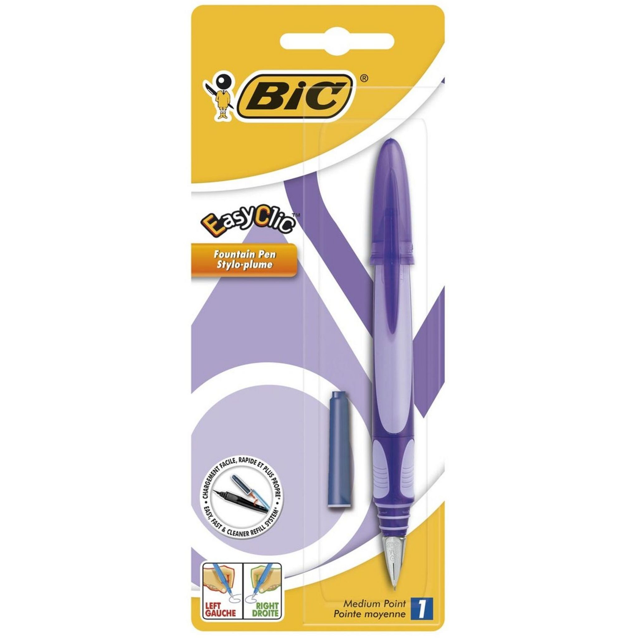 BIC Stylo plume easyclic à pointe moyenne - coloris aléatoire