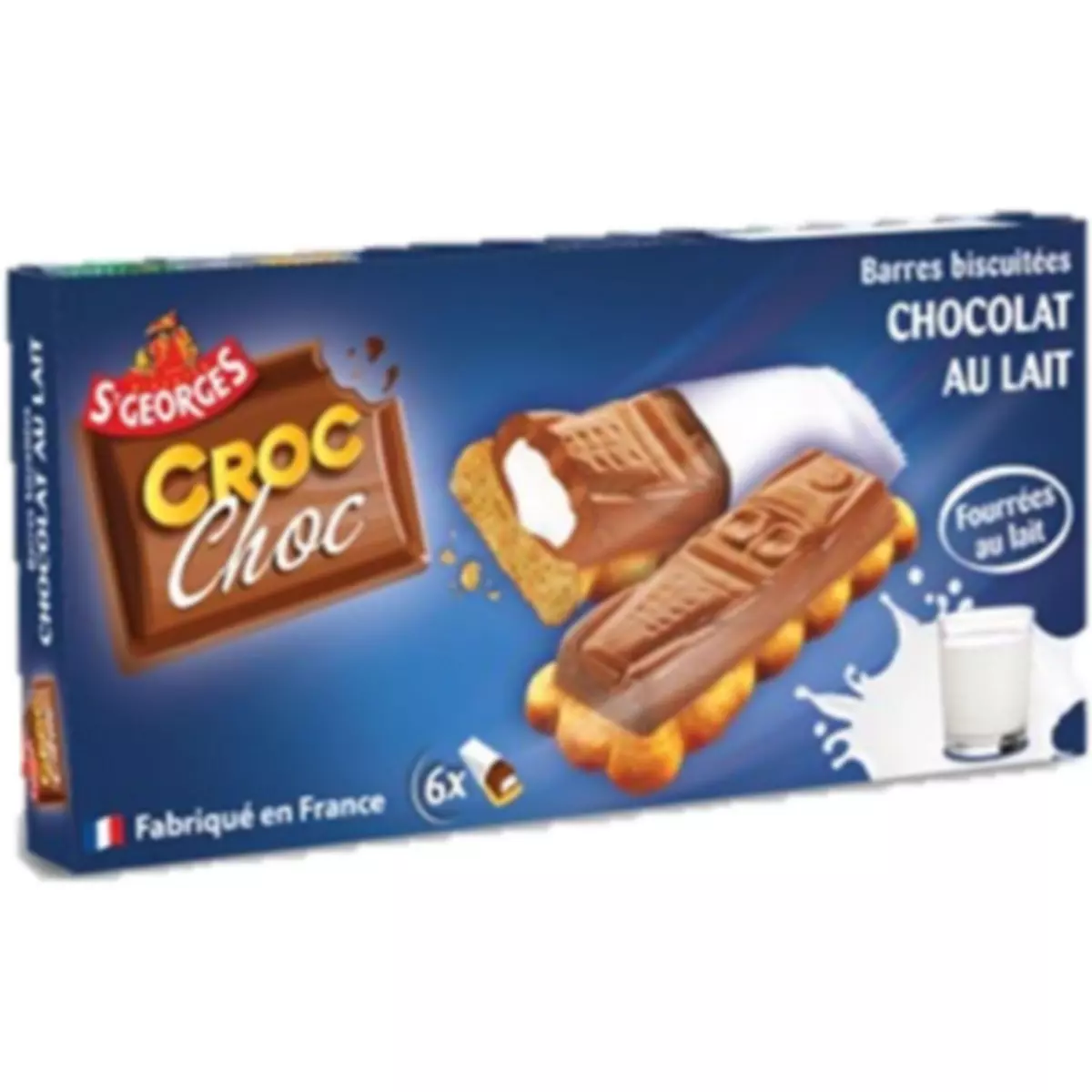 ST GEORGES Croc choc barres biscuitées au chocolat au lait sachets individuels 6 barres 125g