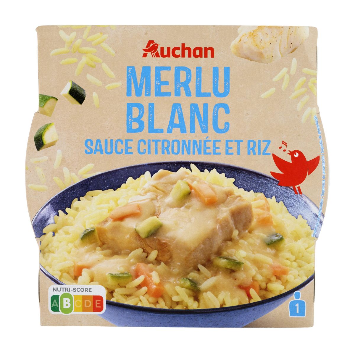 AUCHAN Merlu blanc sauce citronnée et riz prêt en 3 min 1 personne 300g