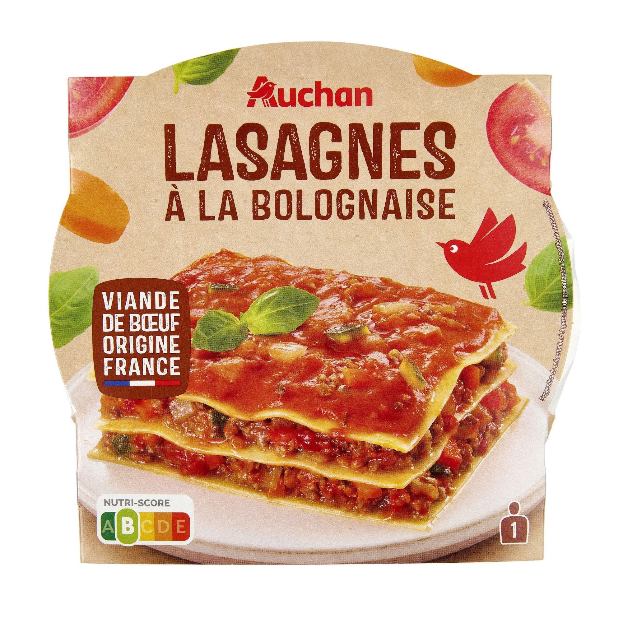 Voir la diapositive 3 : AUCHAN Lasagnes bolognaise barquette 3 min micro ondes 1 personne 300g