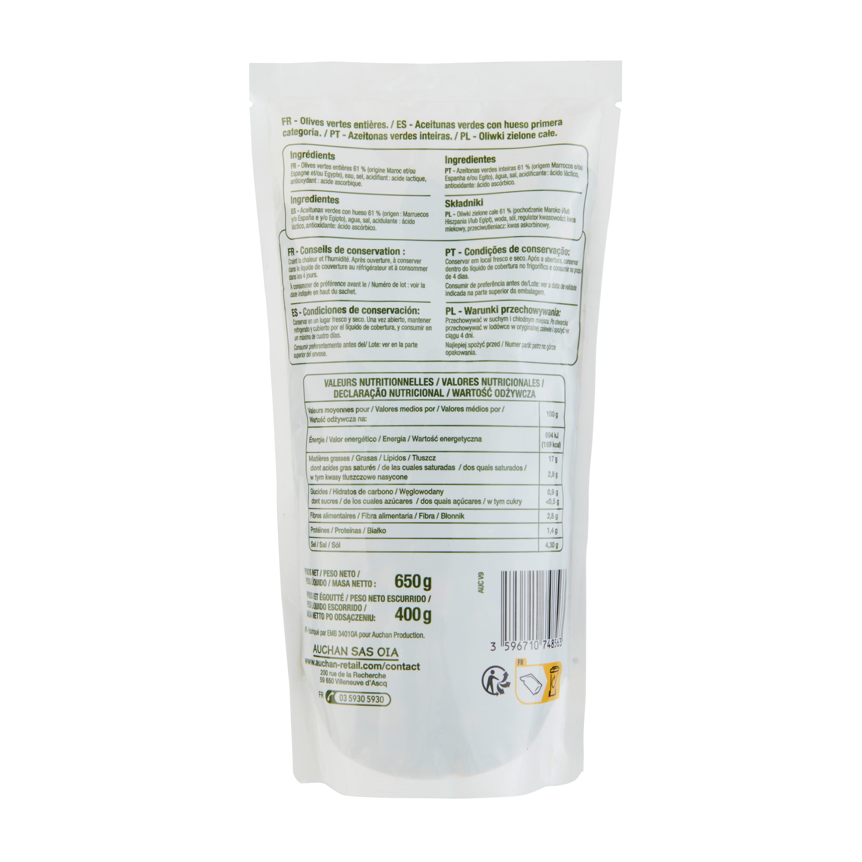 Voir la diapositive 2 : POUCE Olives vertes entières 650g
