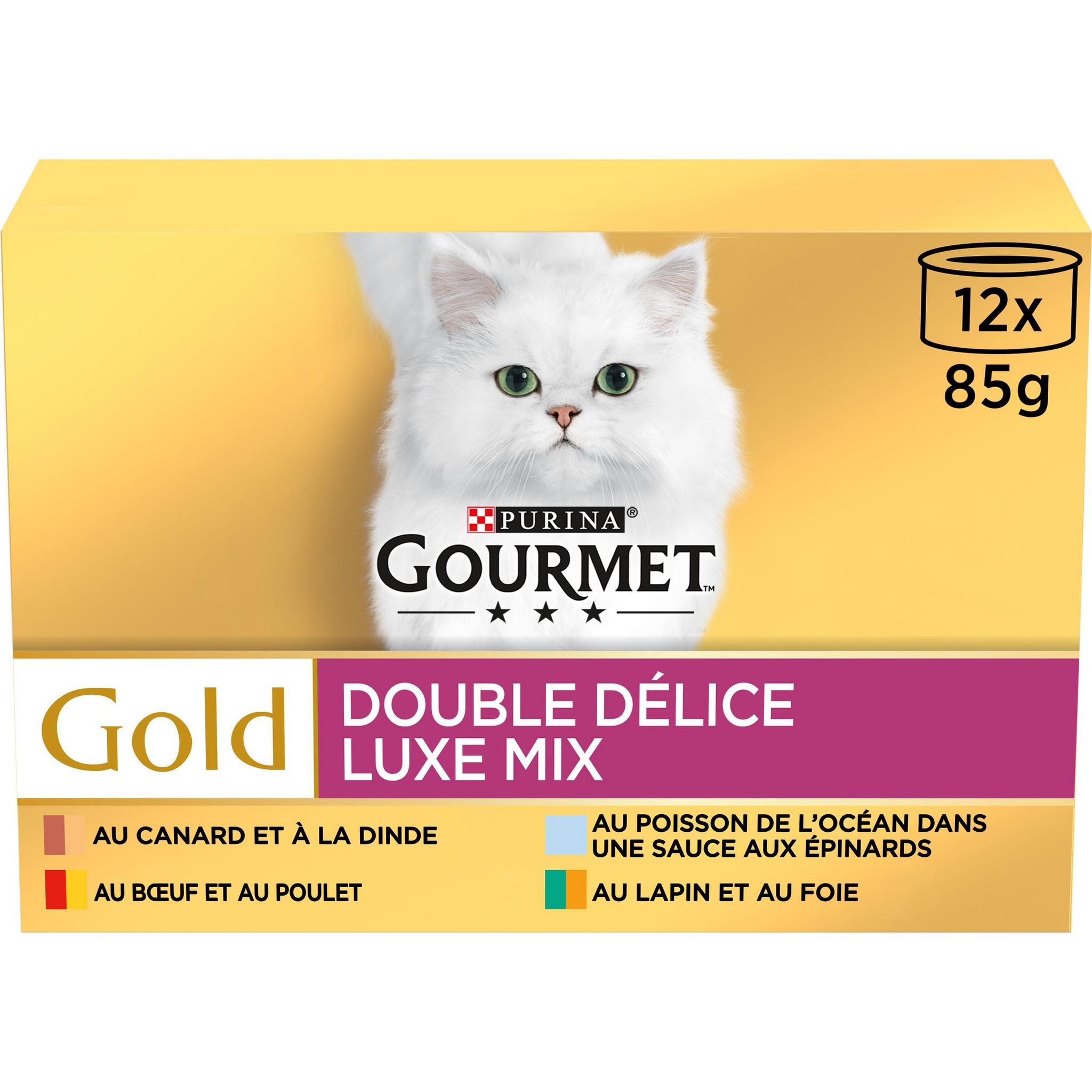 Voir la diapositive 2 : GOURMET Gold double délice barquettes pâtée viandes poissons pour chat 12 barquettes 12x85g