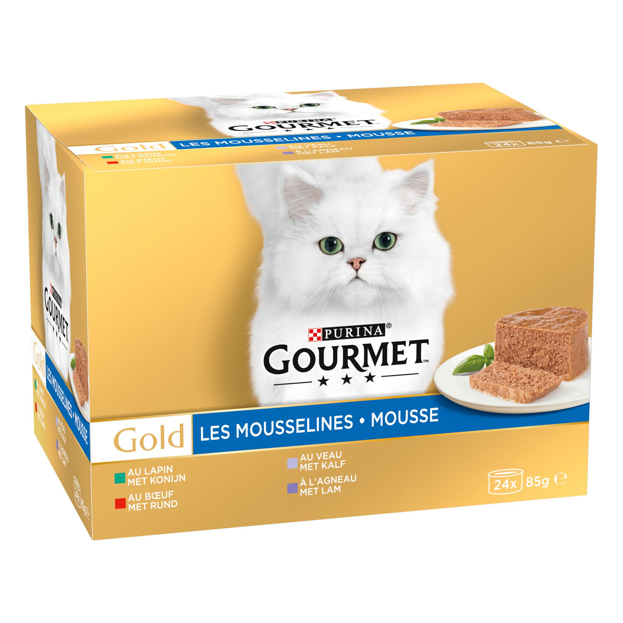 Voir la diapositive 2 : GOURMET Gold les mousselines barquettes patée mousse viandes pour chat 24 barquettes 24x85g