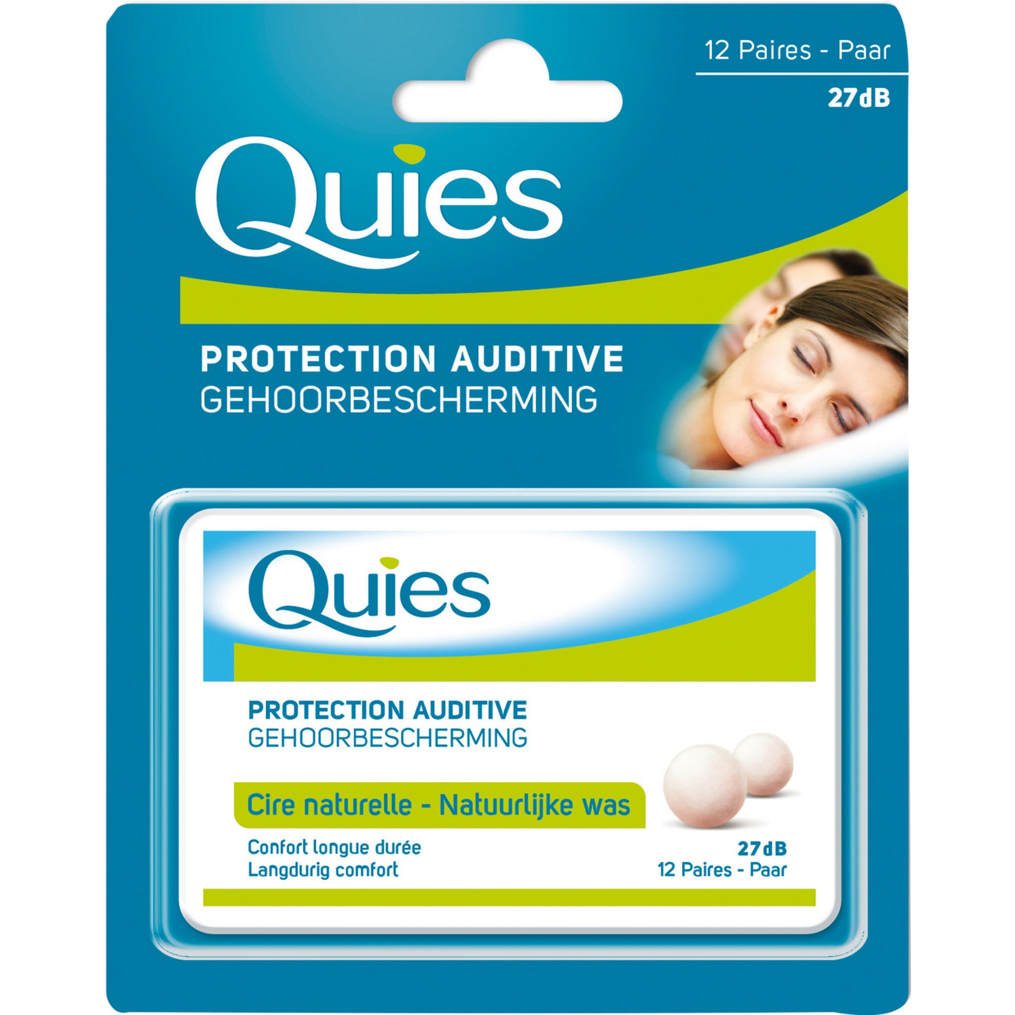 Voir la diapositive 2 : QUIES Protection auditive en cire naturelle 12 paires