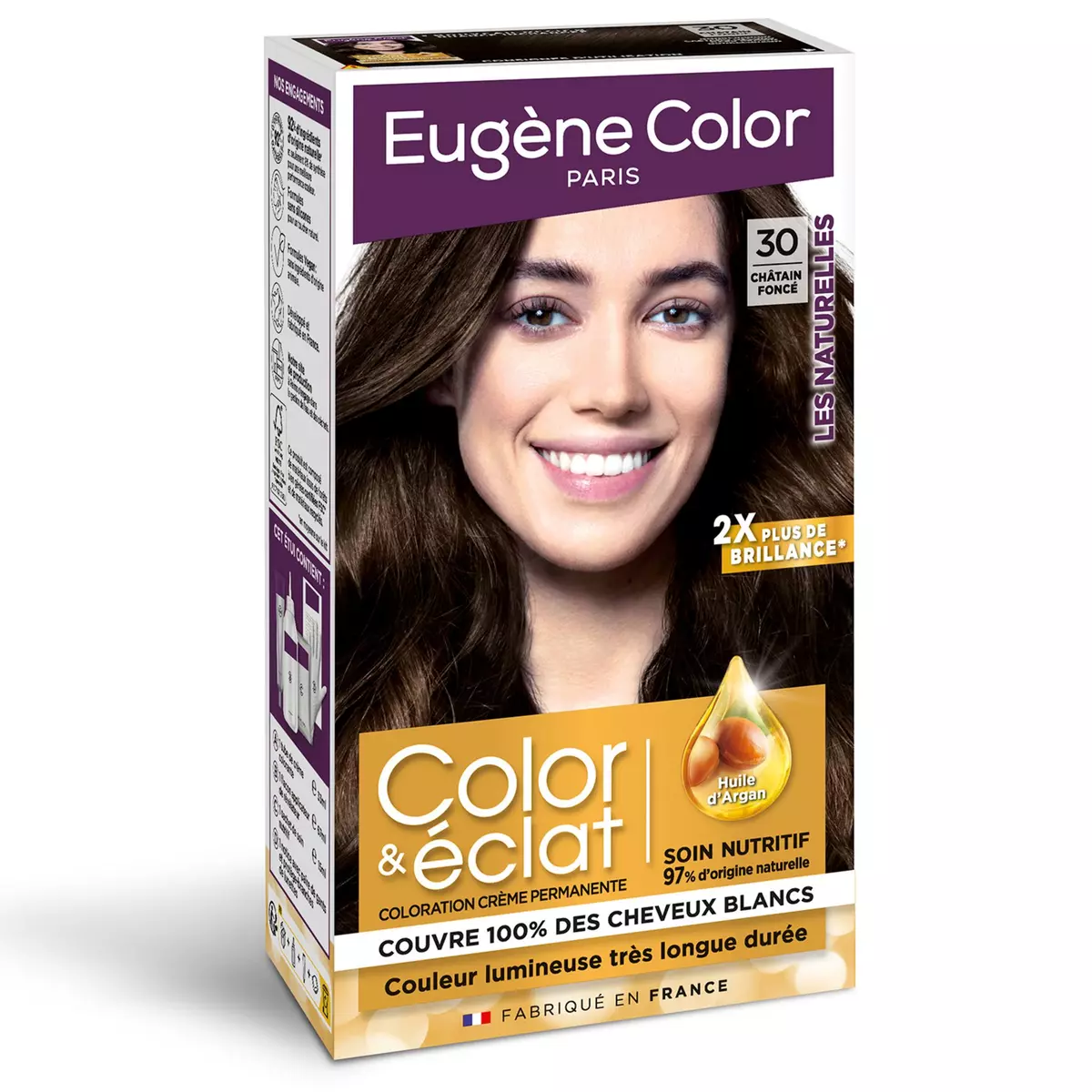 EUGENE COLOR Color & Eclat coloration permanente très longue durée 30 châtain foncé 3 produits 1 kit