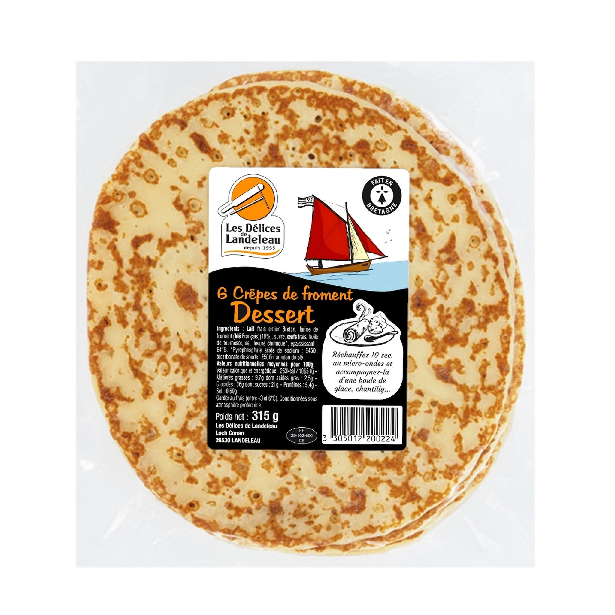 LES DELICES DE LANDEREAU Crêpes de froment Dessert 6 pièces 315g