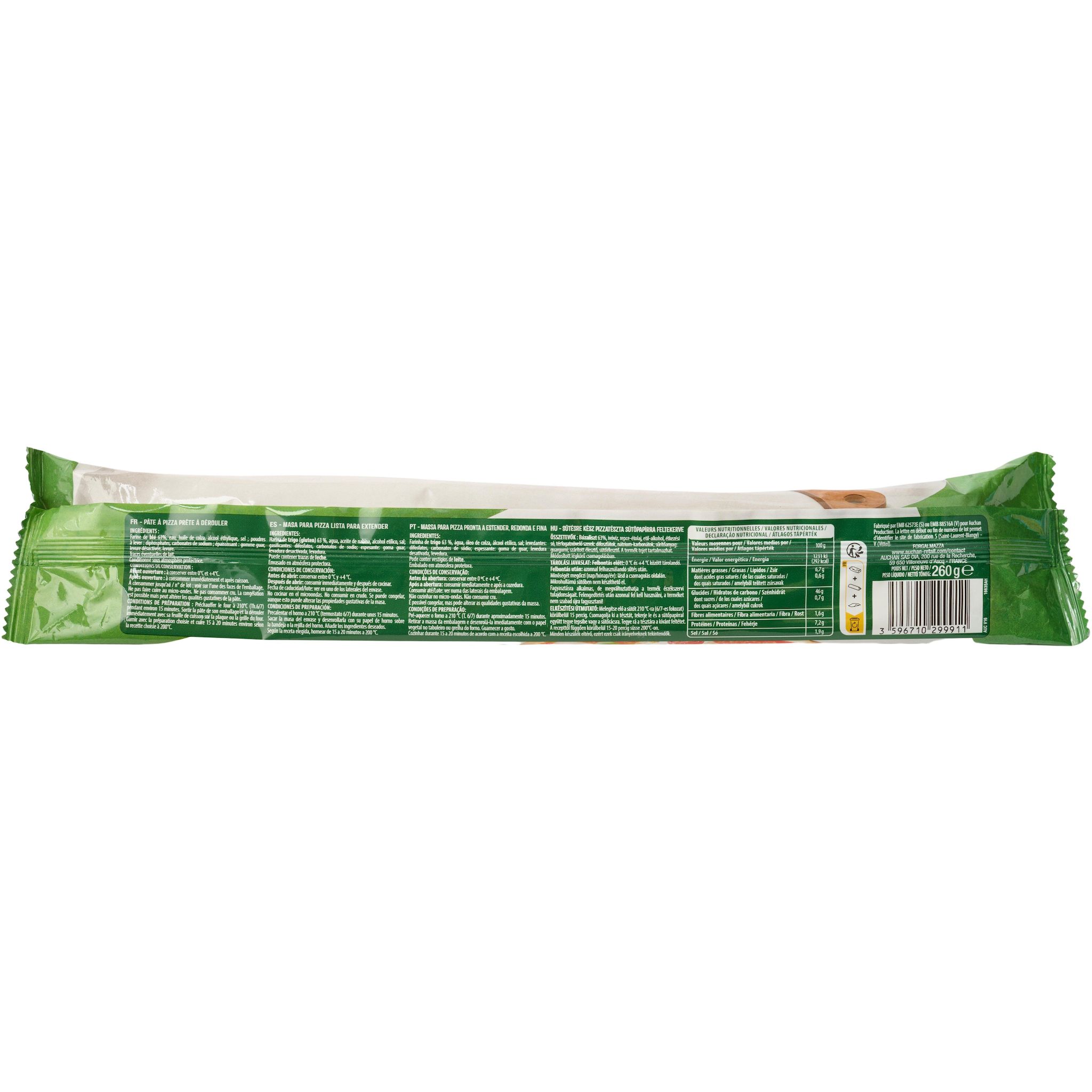 Voir la diapositive 2 : AUCHAN Pâte à pizza fine et ronde 260g