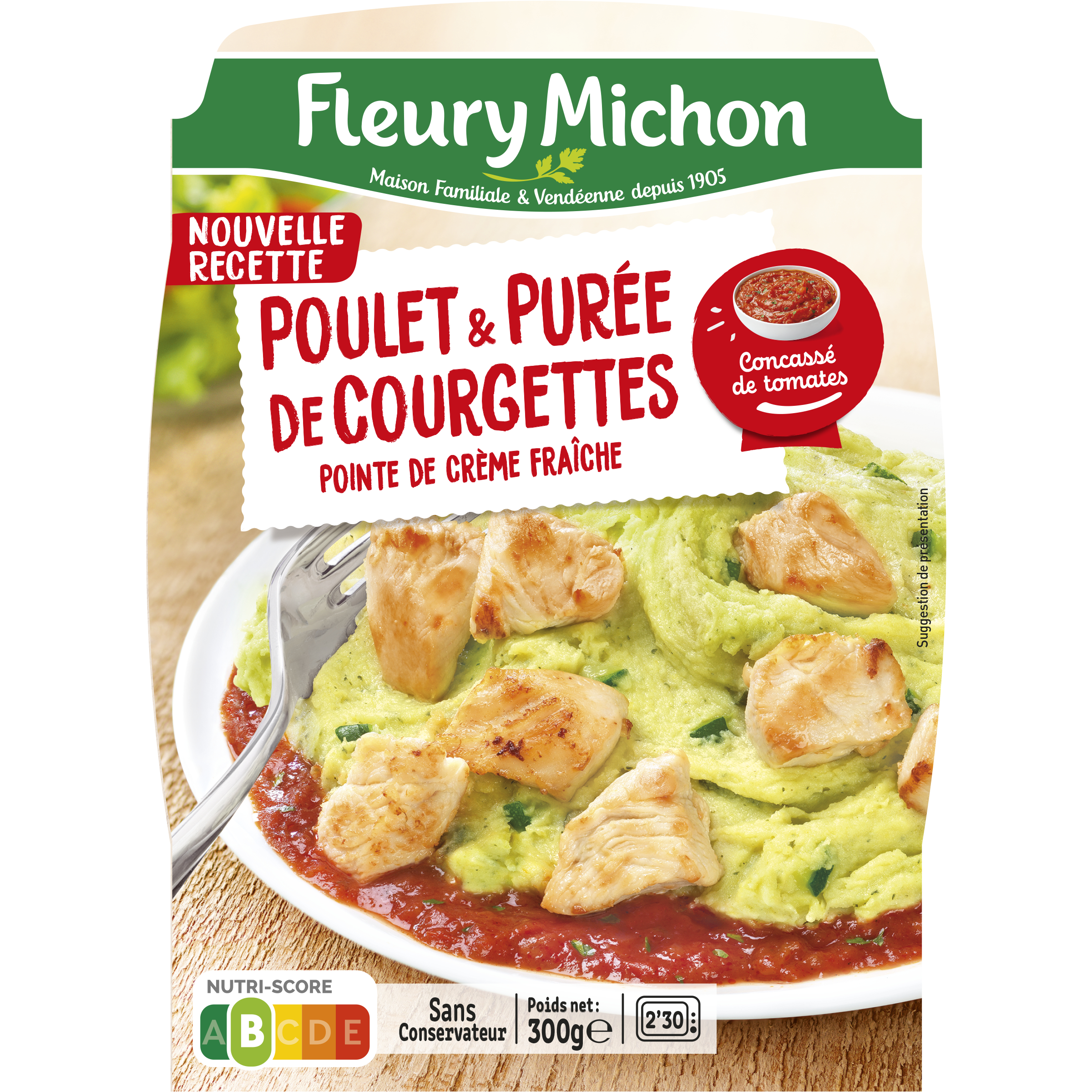 Voir la diapositive 2 : FLEURY MICHON Poulet et purée de courgettes 1 part 300g