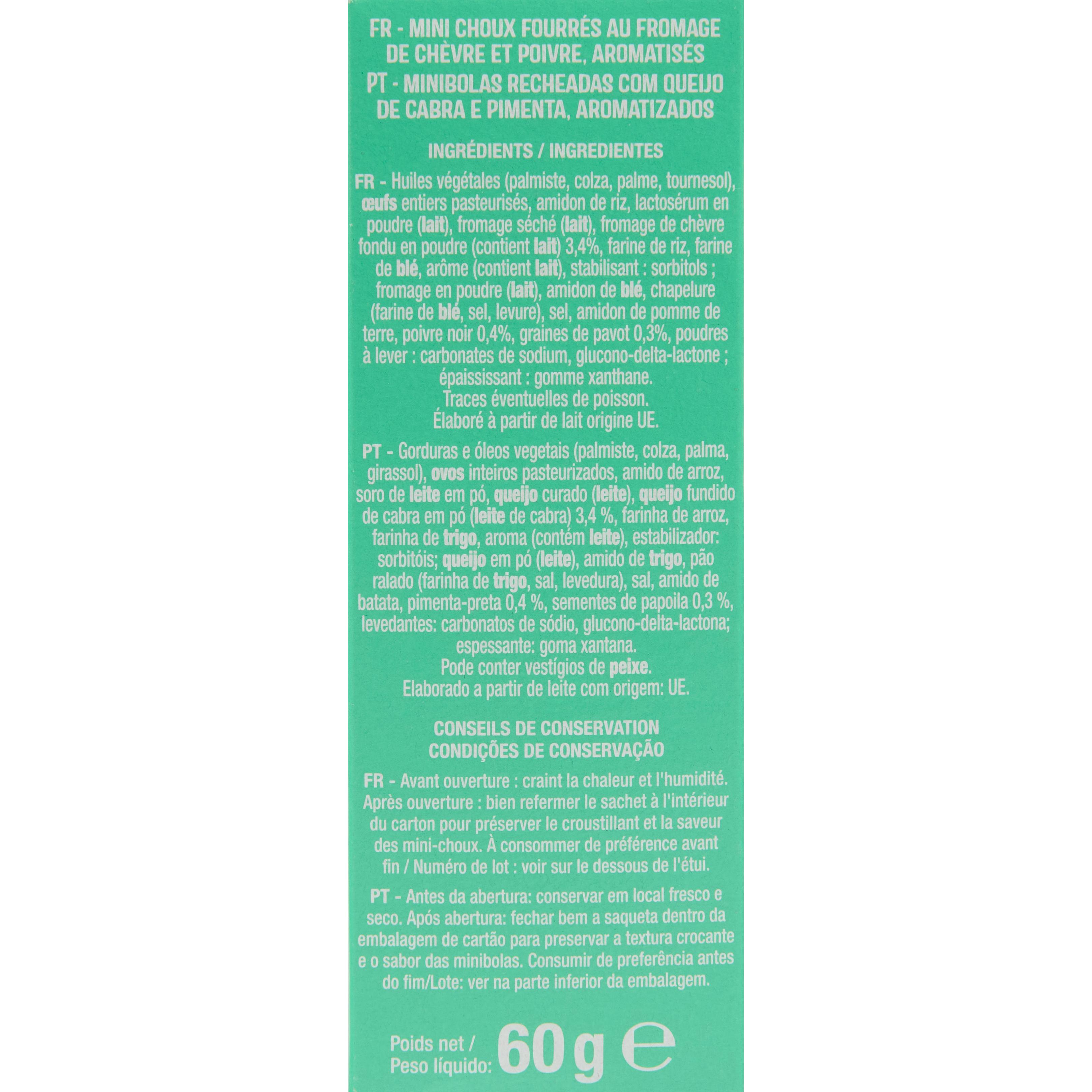 Voir la diapositive 2 : AUCHAN Mini choux saveur fromage de chèvre et poivre 60g