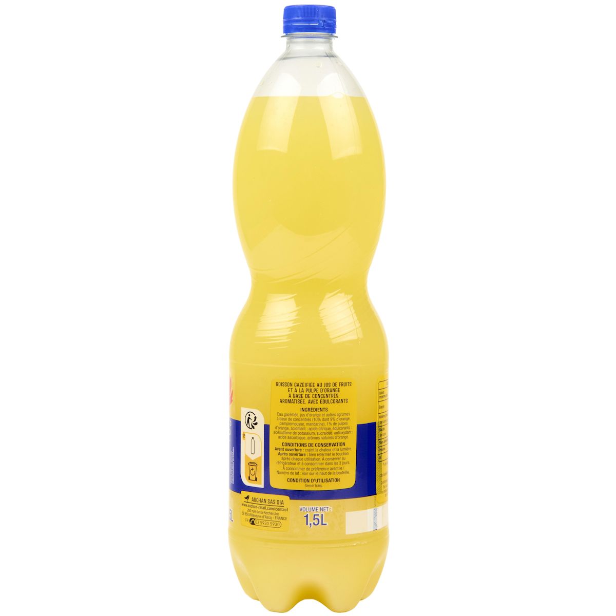 AUCHAN Boisson pulpée à l'orange zéro 1,5l