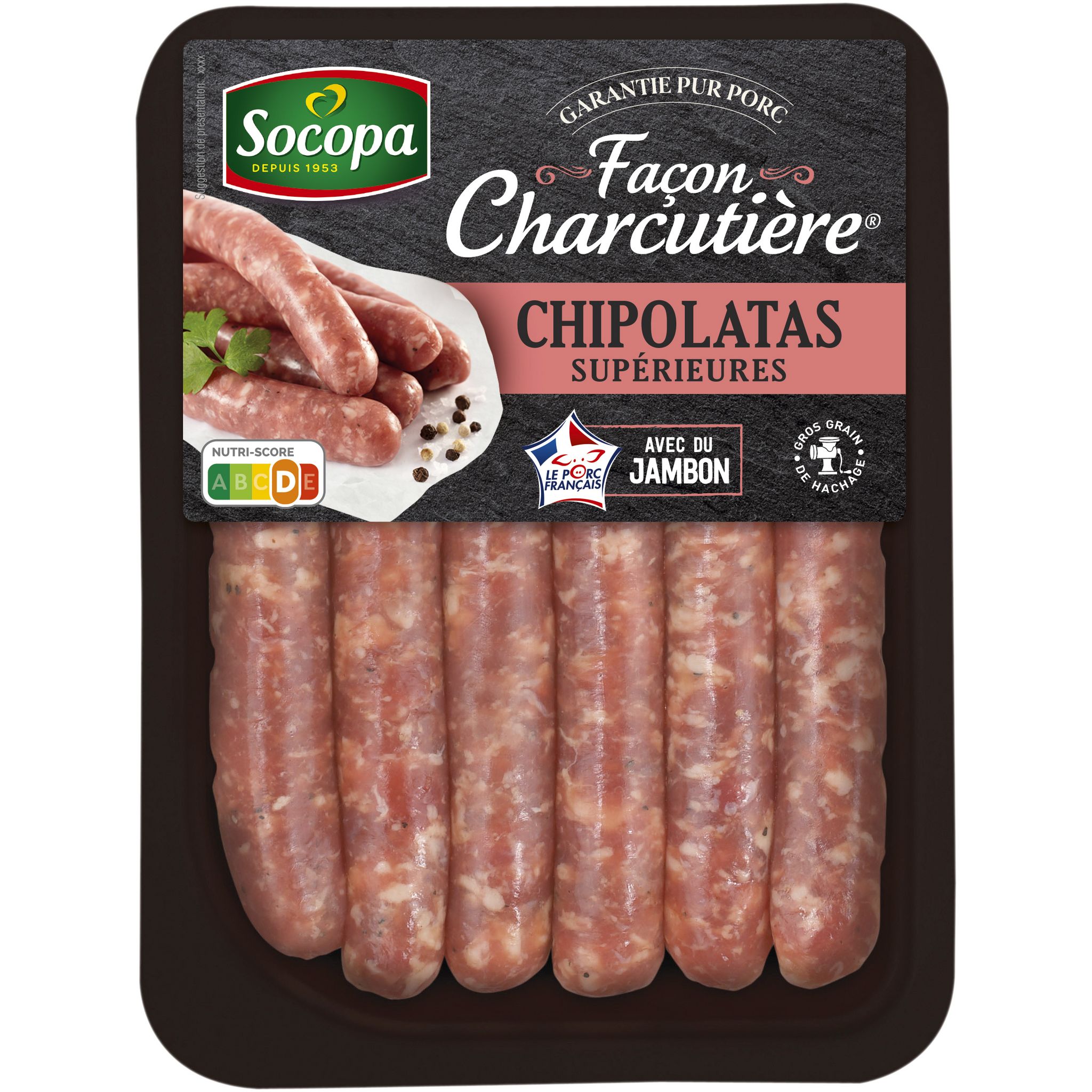 Voir la diapositive 2 : SOCOPA Chipolatas supérieures façon charcutière 6 pièces 330g