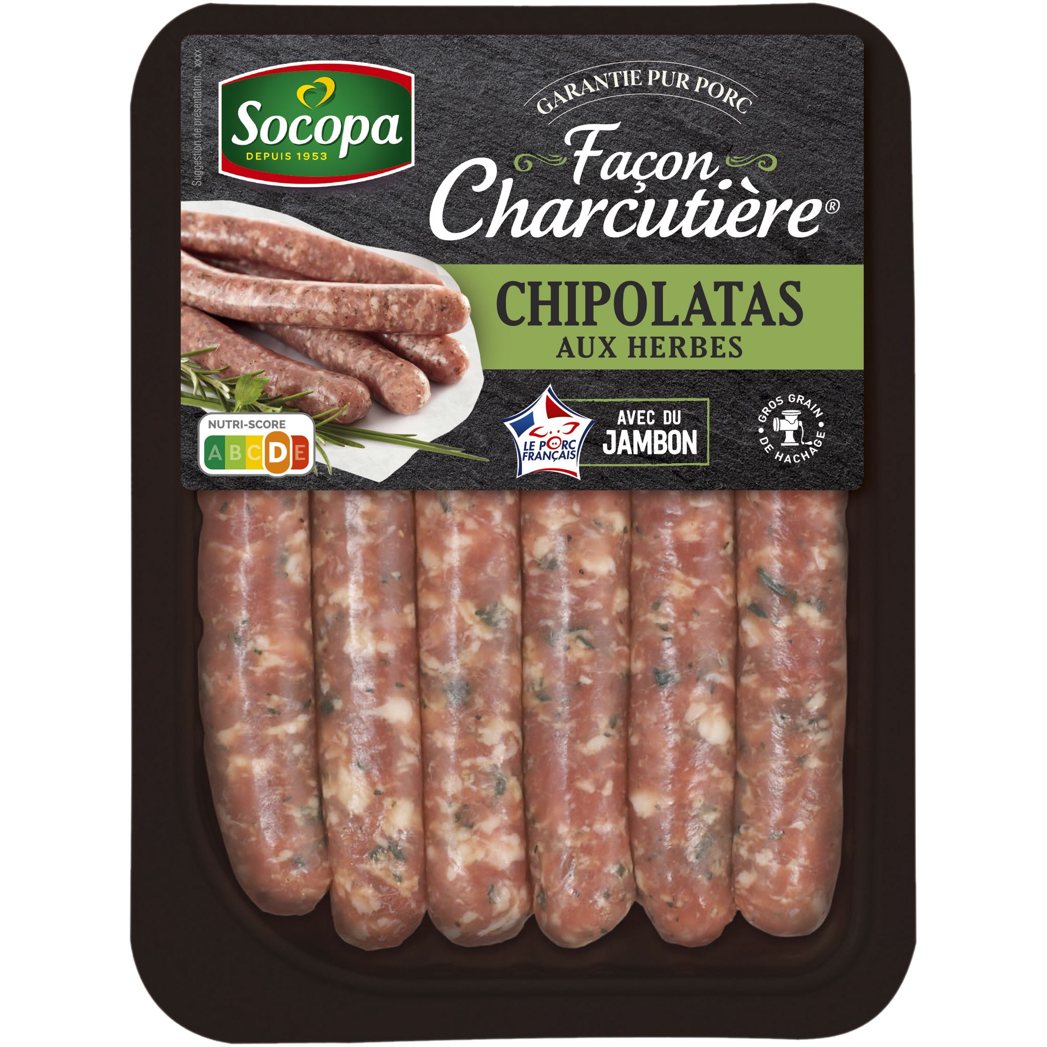 Voir la diapositive 2 : SOCOPA Chipolatas aux herbes façon charcutière 6 pièces 330g
