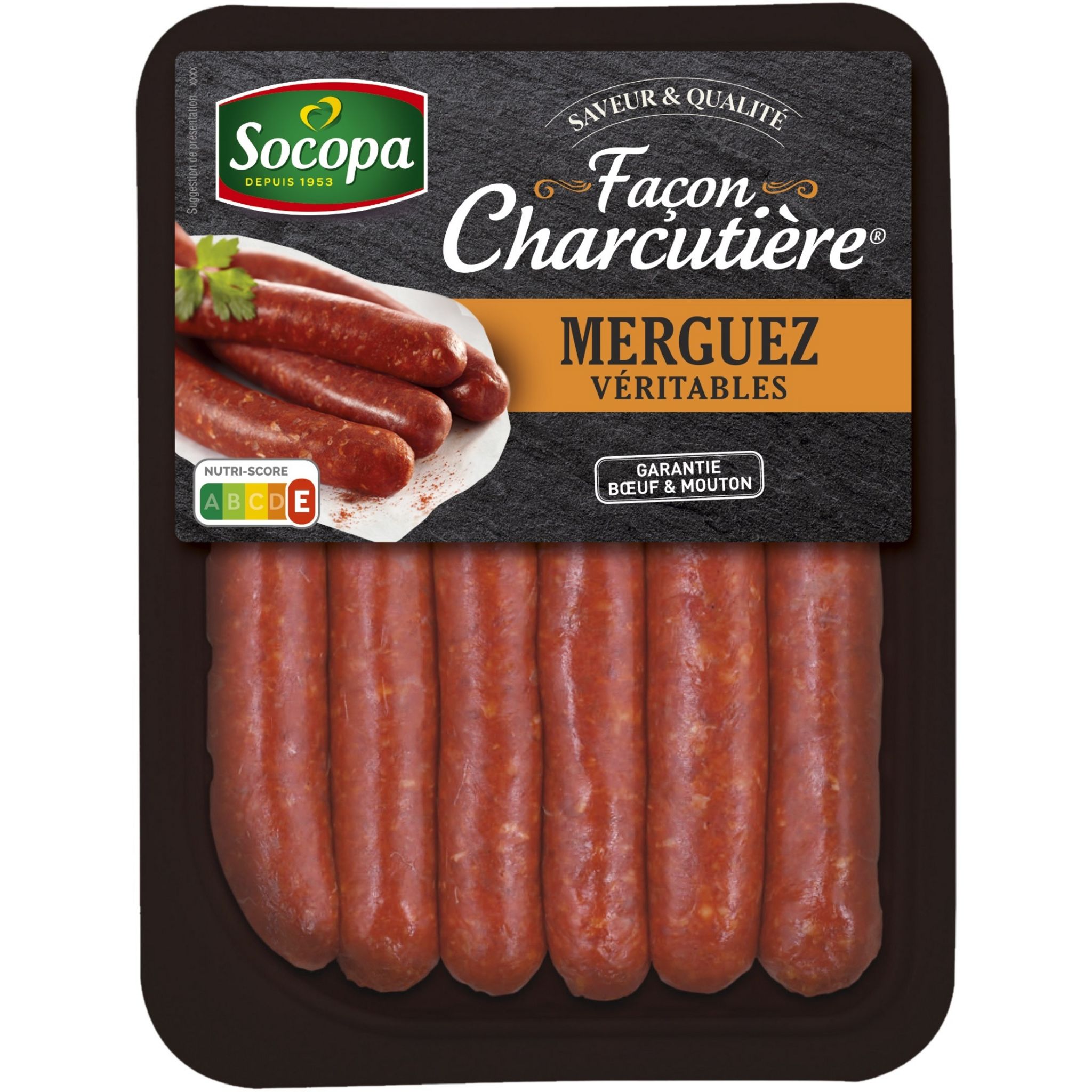 Voir la diapositive 2 : SOCOPA Merguez véritables façon charcutière 6 pièces 330g