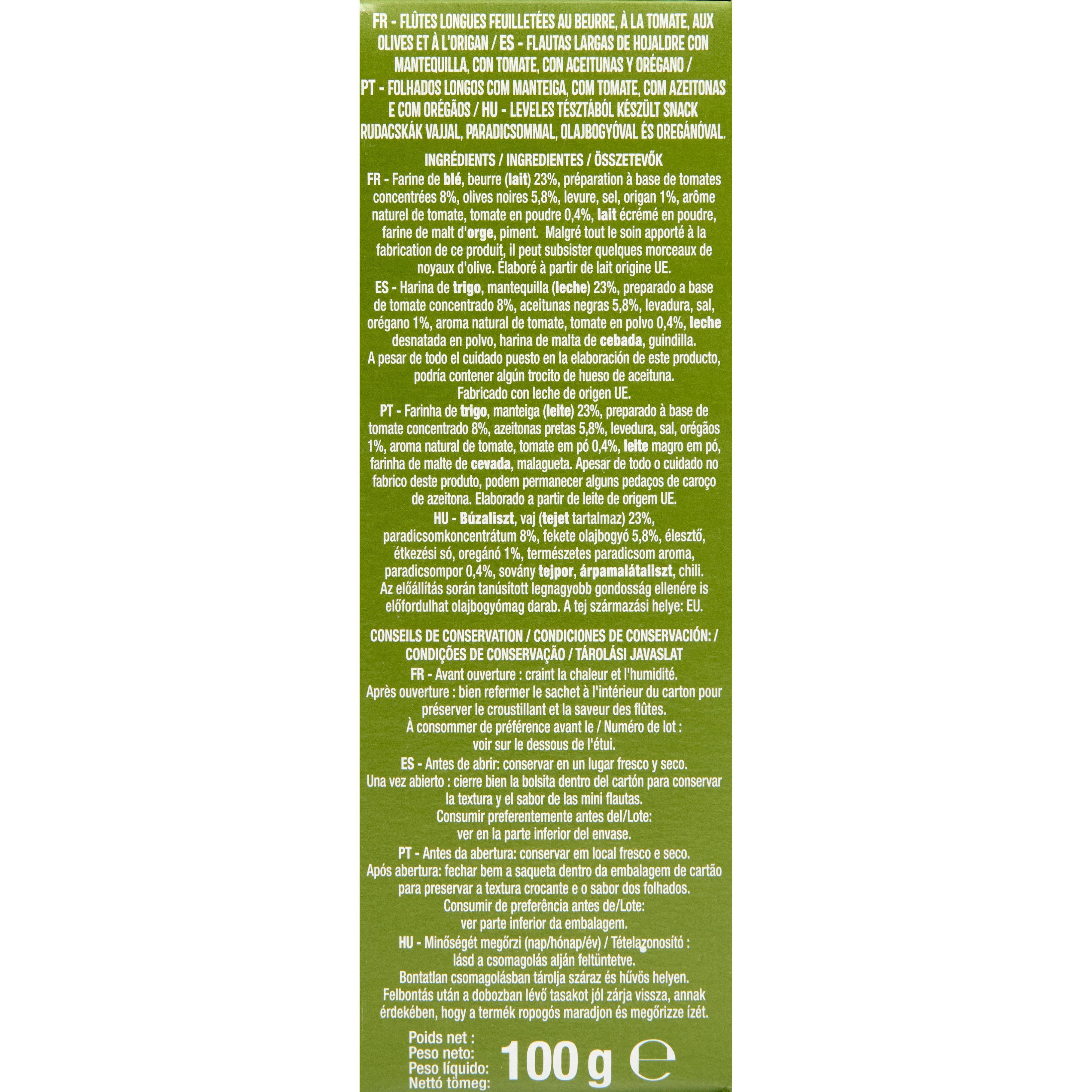 Voir la diapositive 4 : AUCHAN Flûtes tomate olive origan 100g