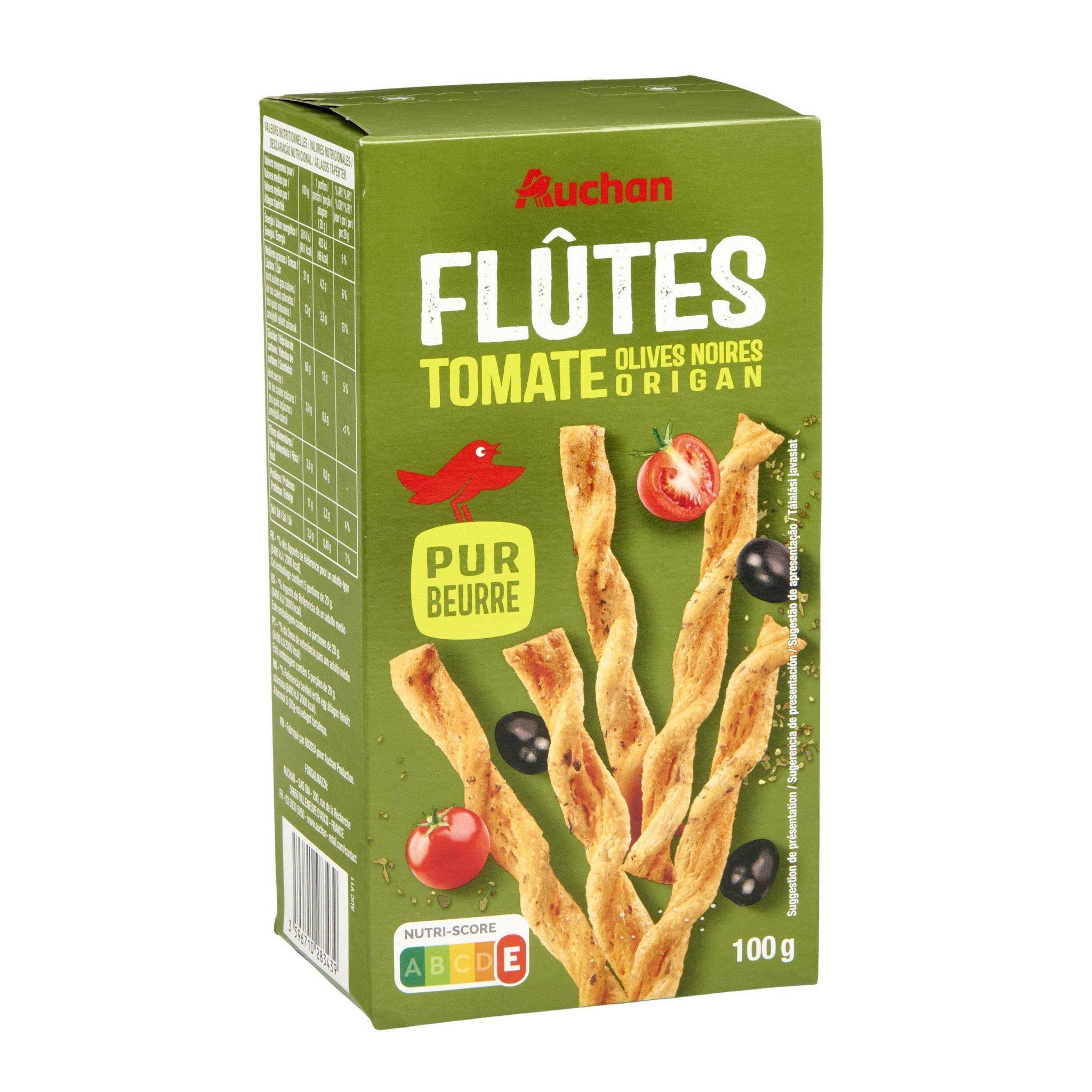 Voir la diapositive 5 : AUCHAN Flûtes tomate olive origan 100g