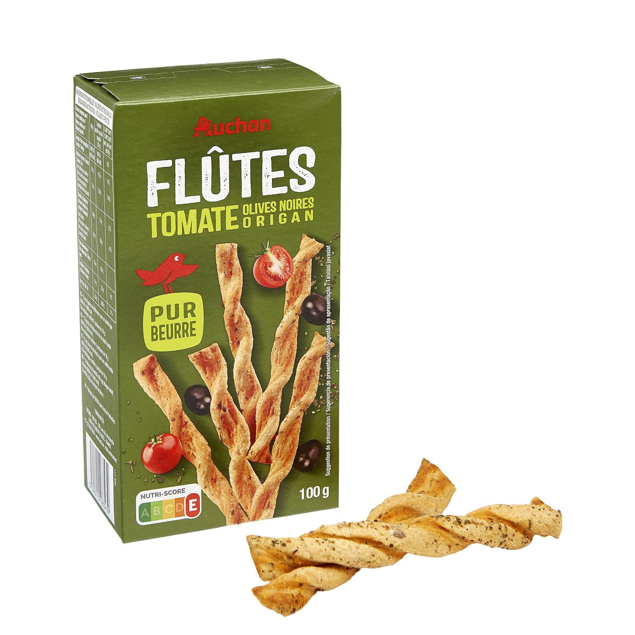 Voir la diapositive 6 : AUCHAN Flûtes tomate olive origan 100g