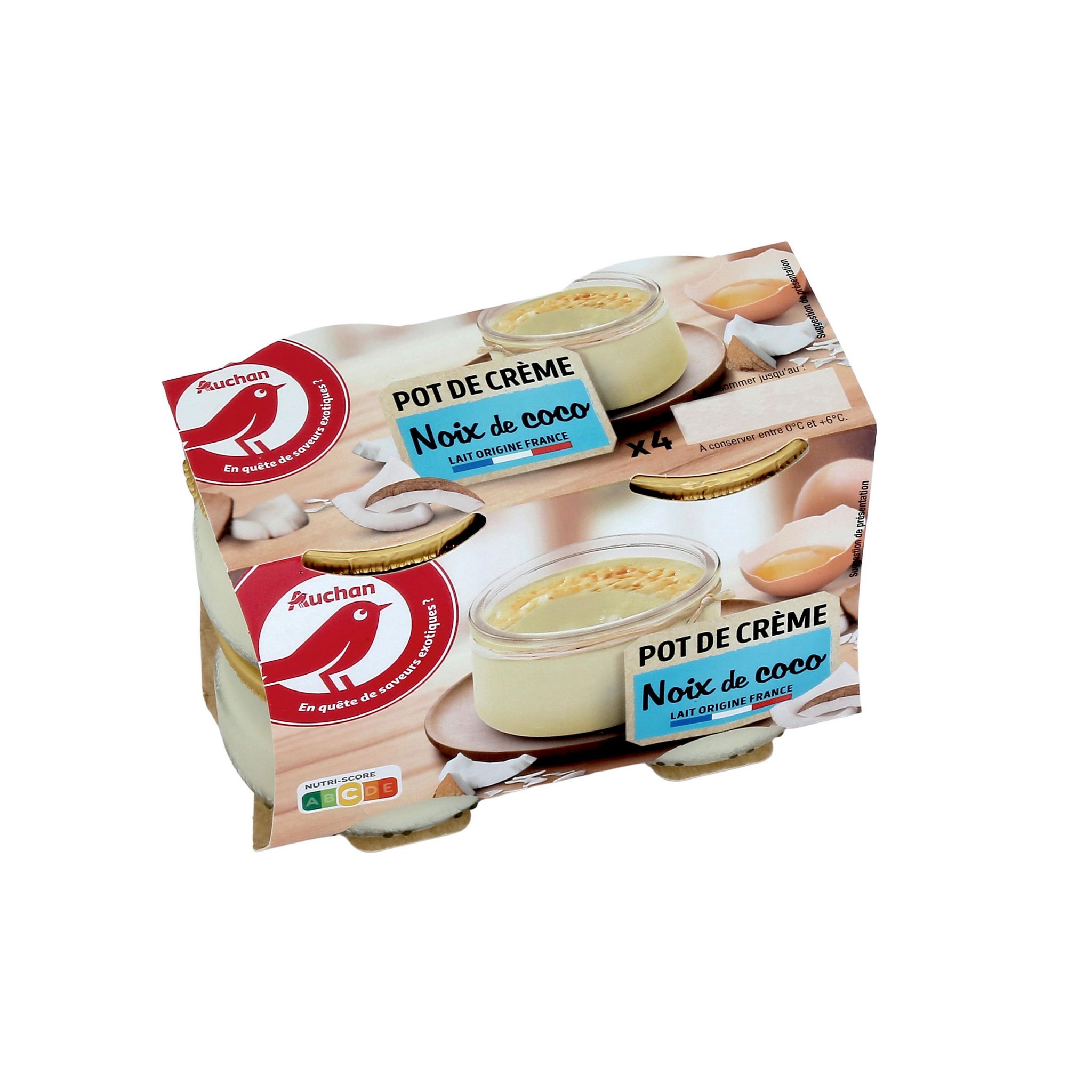 Voir la diapositive 2 : AUCHAN Petit pot de crème à la noix de coco 4x100g