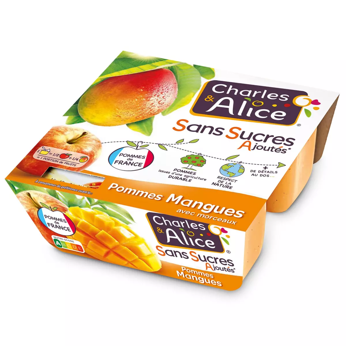 CHARLES & ALICE Spécialité pommes mangues sans sucres ajoutés 4x95g