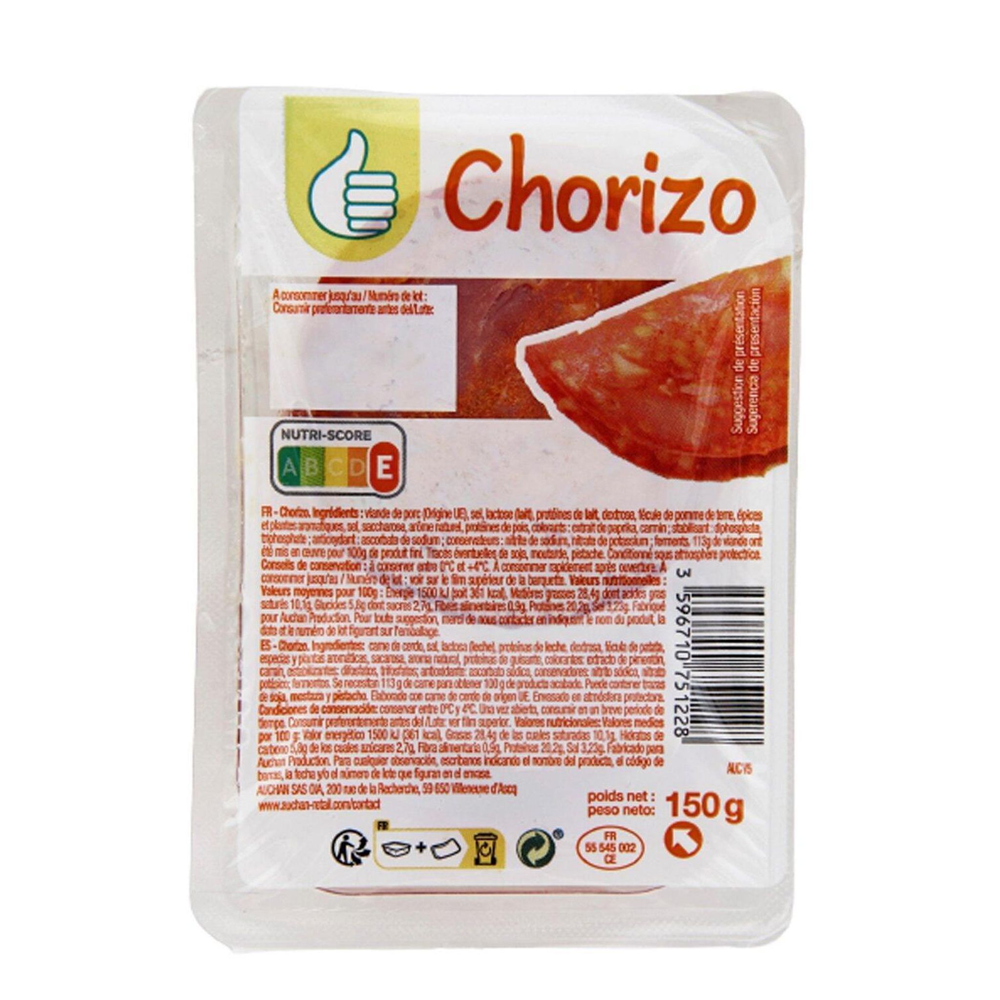 Voir la diapositive 2 : POUCE Chorizo 24 tranches 150g