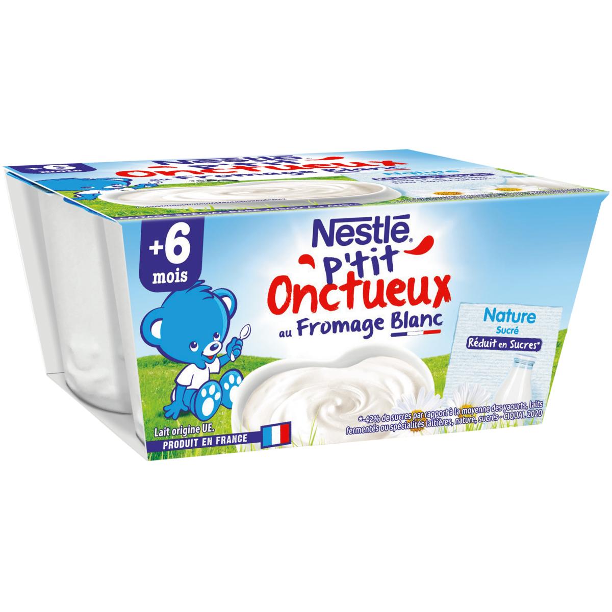 NESTLE P'tit onctueux pot dessert au fromage blanc nature dès 6 mois 4x100g