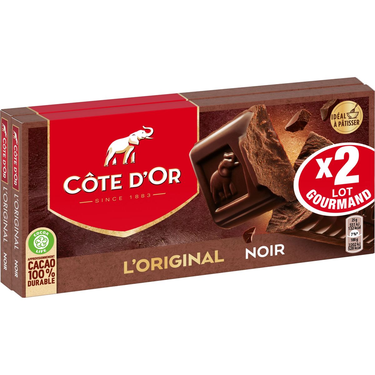 COTE D'OR L'Original Tablette de chocolat noir en barres 2 pièces 2x200g