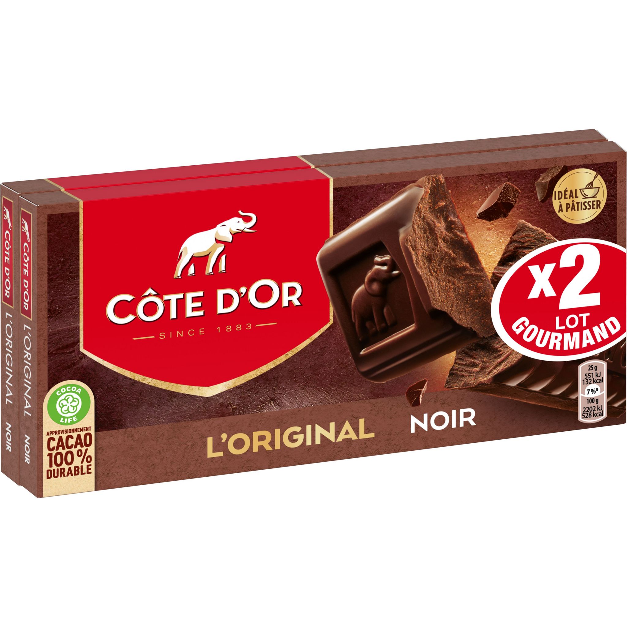 Voir la diapositive 2 : COTE D'OR L'Original Tablette de chocolat noir en barres 2 pièces 2x200g