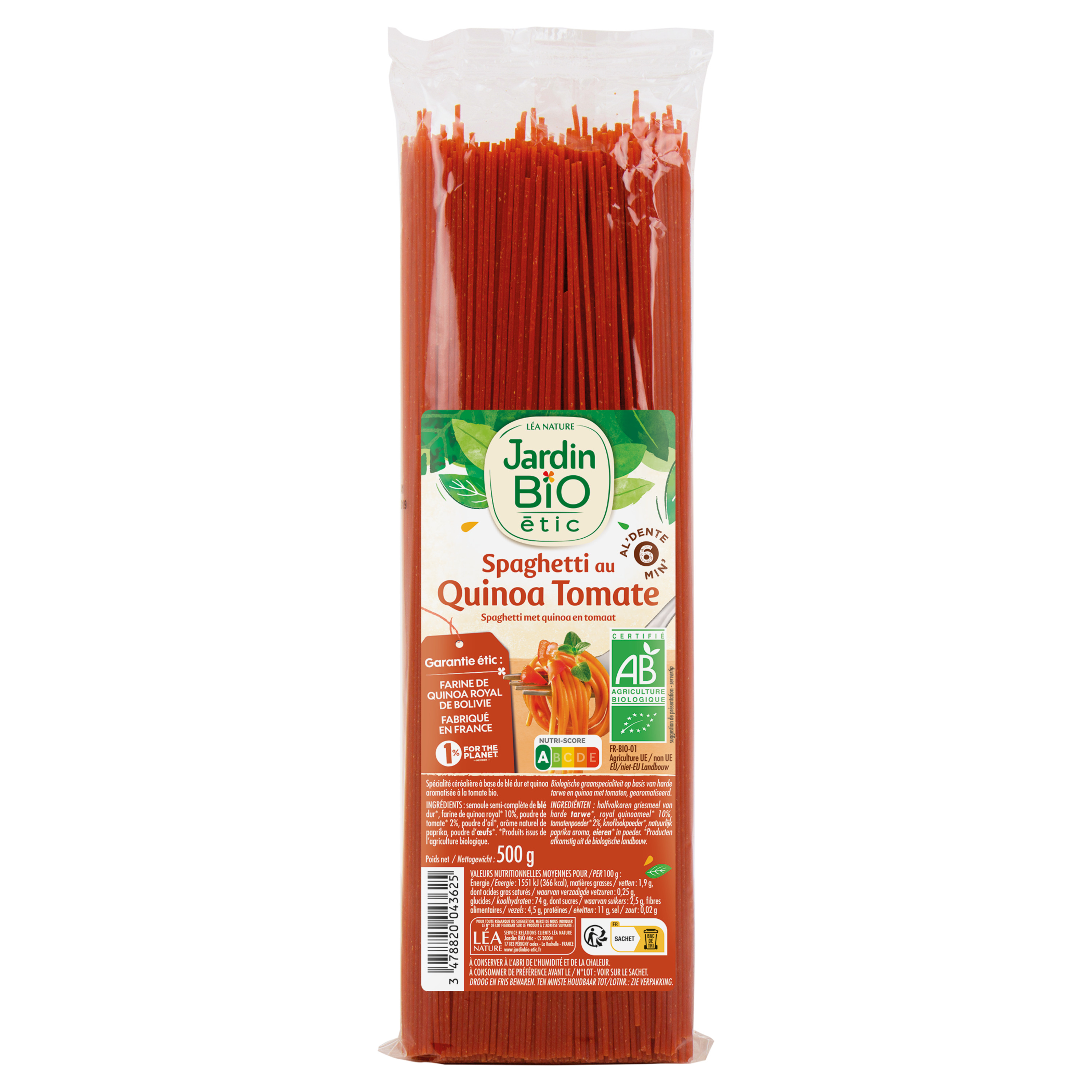 Voir la diapositive 2 : JARDIN BIO ETIC Spaghetti au quinoa et tomate bio 500g